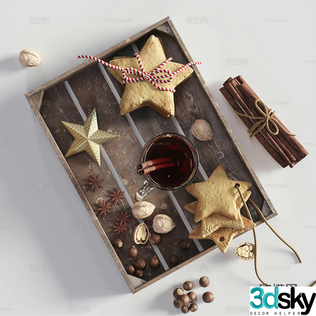 biscuits drinks spices hazelnuts walnuts star anise cinnamon food 3d model