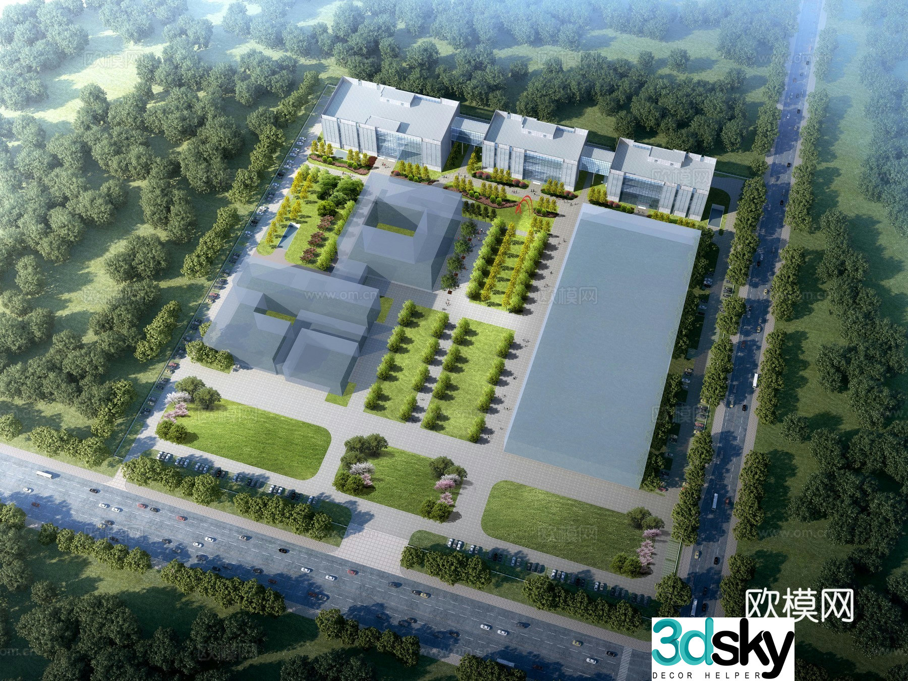 Office building aerial view 3d model