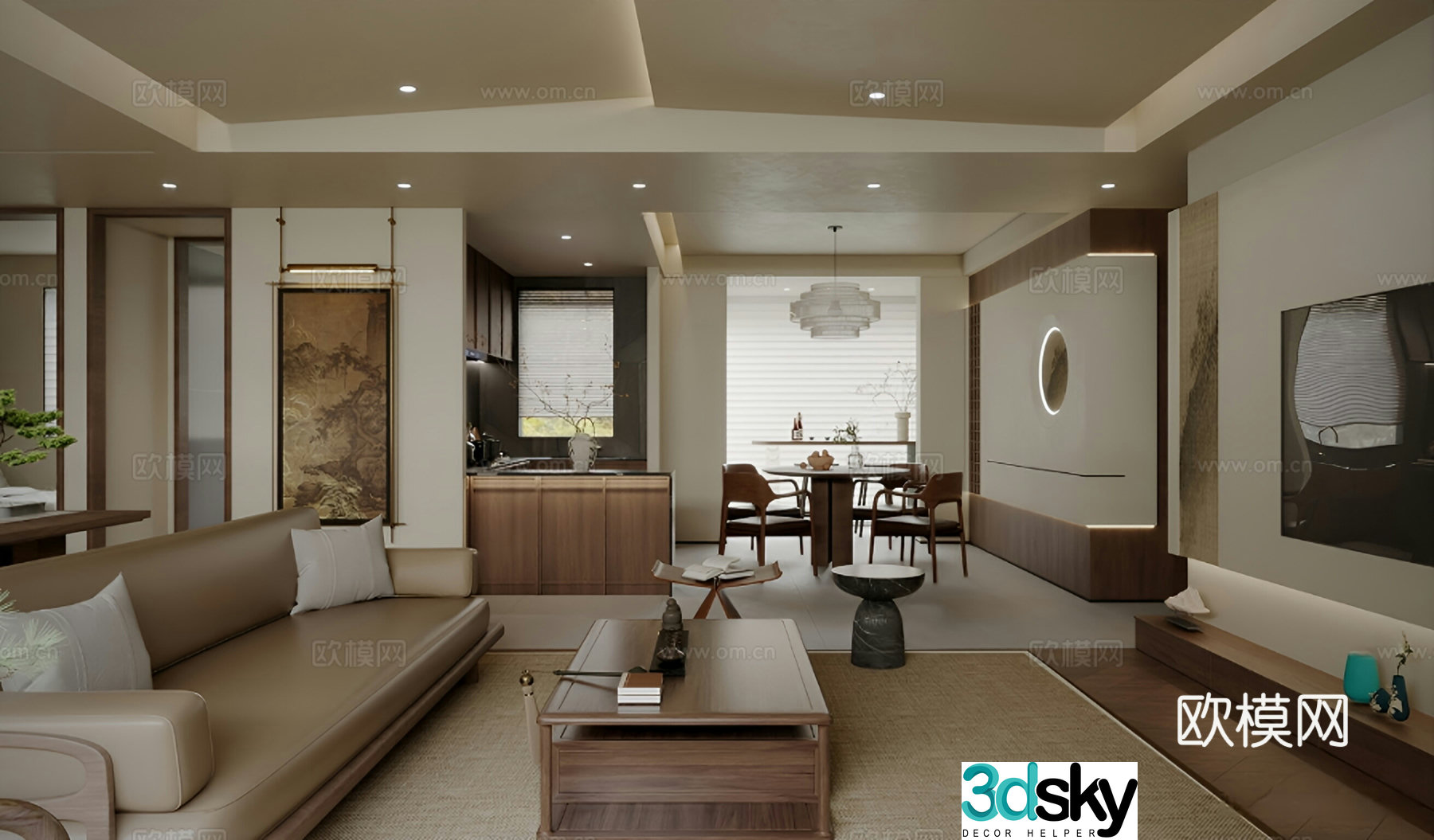 New Chinese style living and dining room 3D model