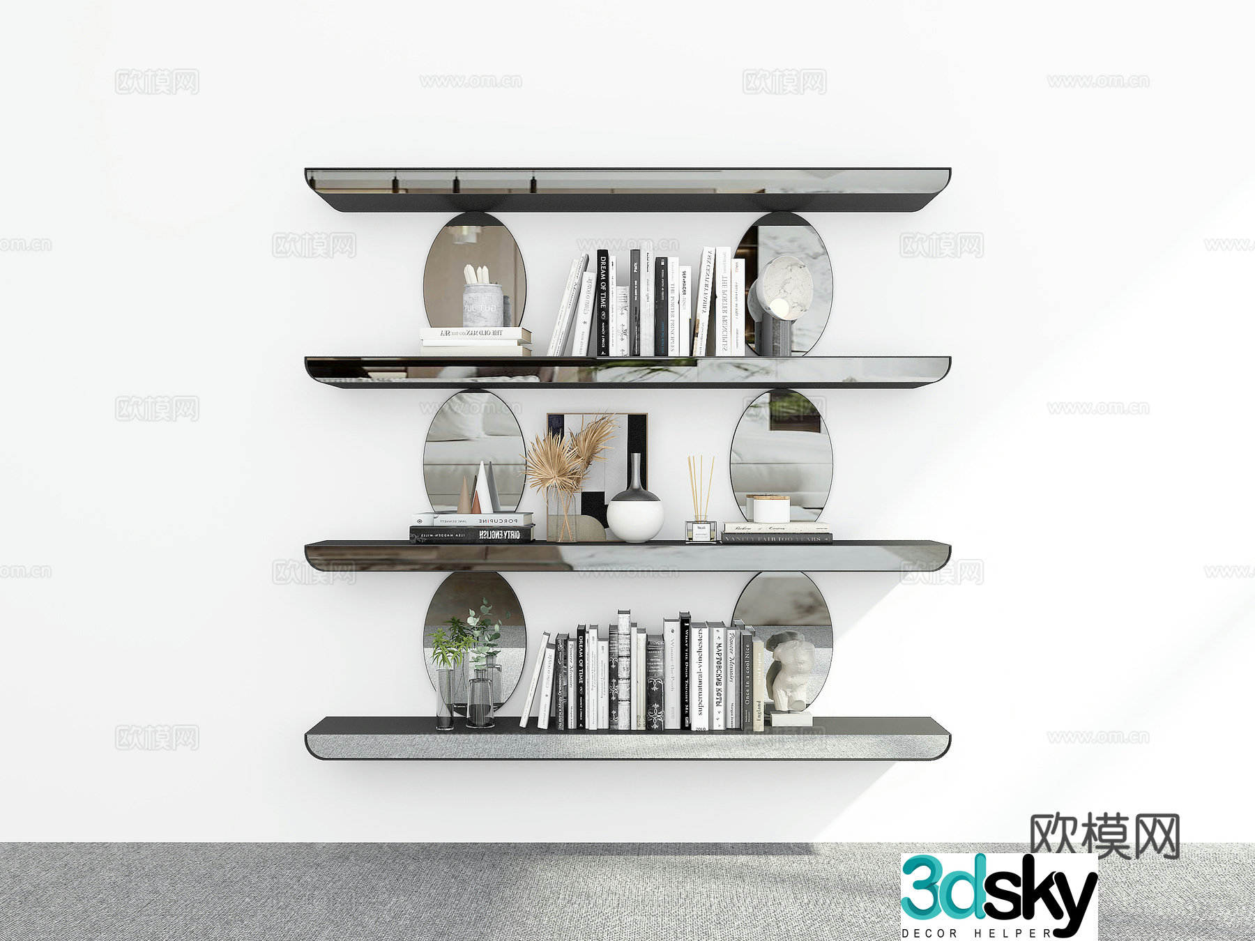 Modern mirror wall-mounted bookshelf 3D model