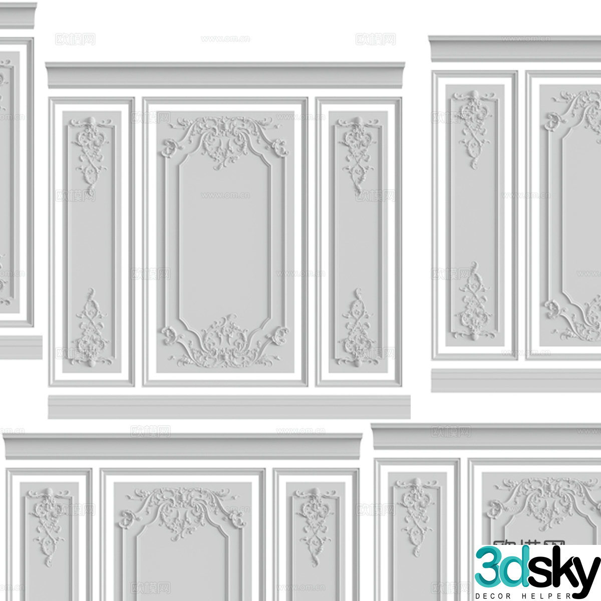 European carved plaster wall background wall 3D model