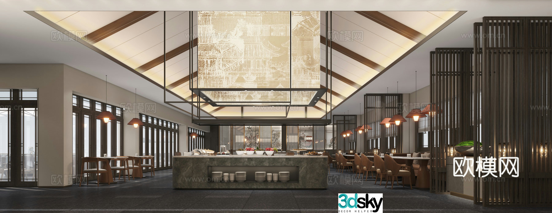 New Chinese buffet restaurant all-day dining restaurant 3D model