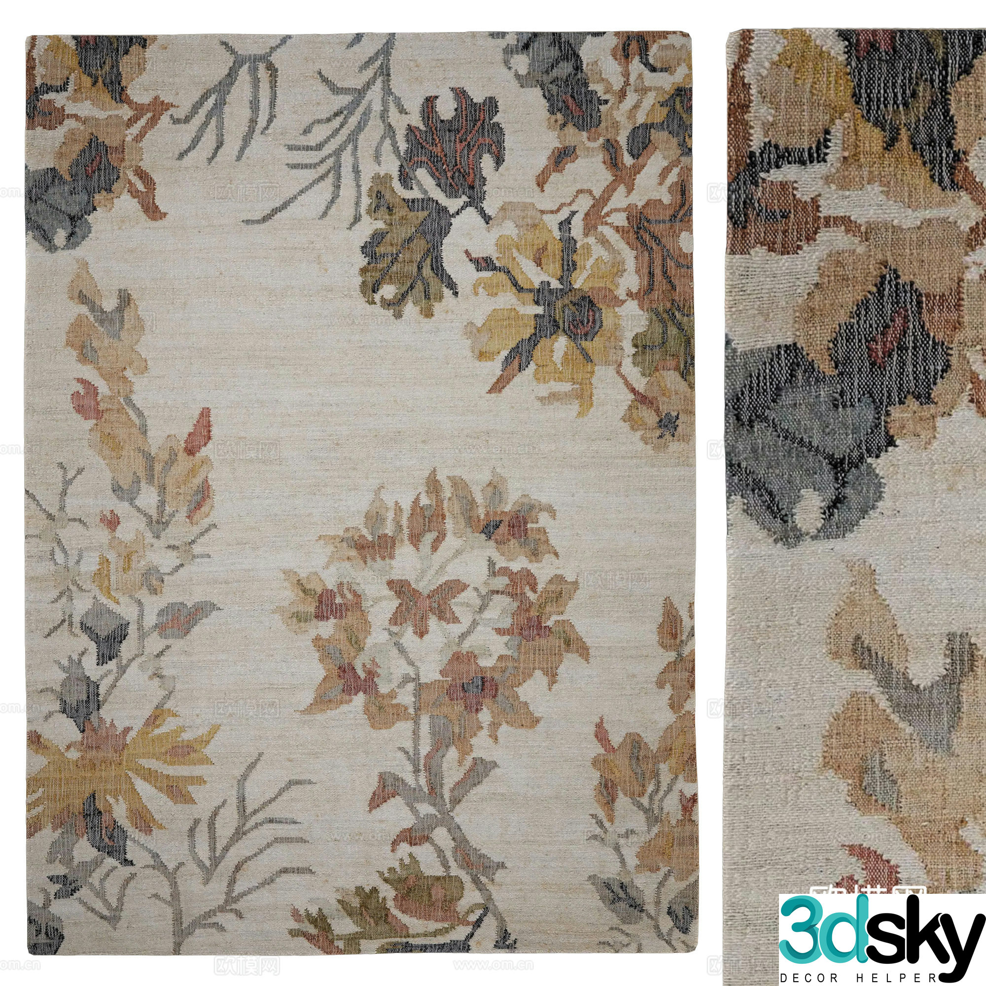 New Chinese style carpet floral carpet 3d model