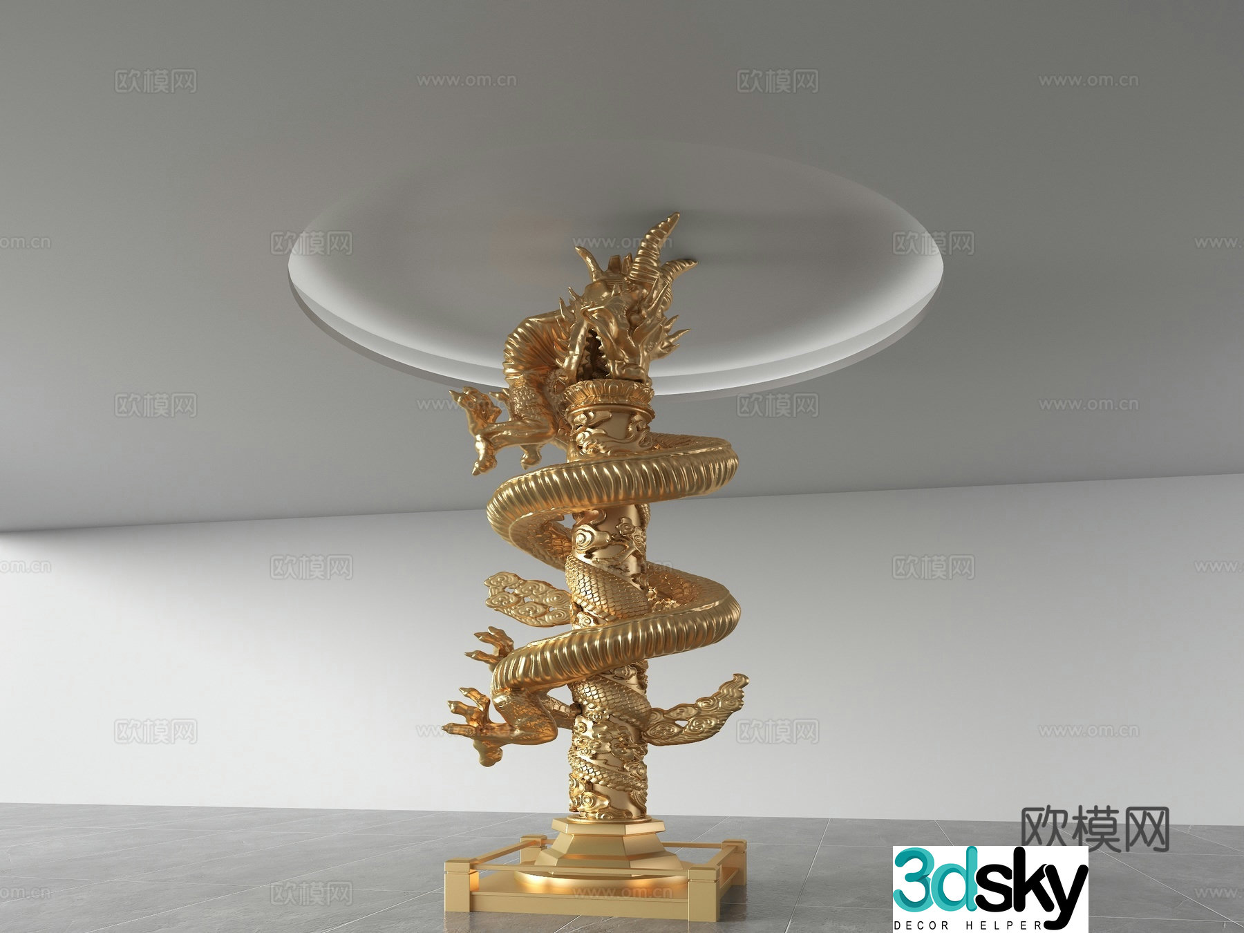 Chinese style coiled dragon pillar 3D model