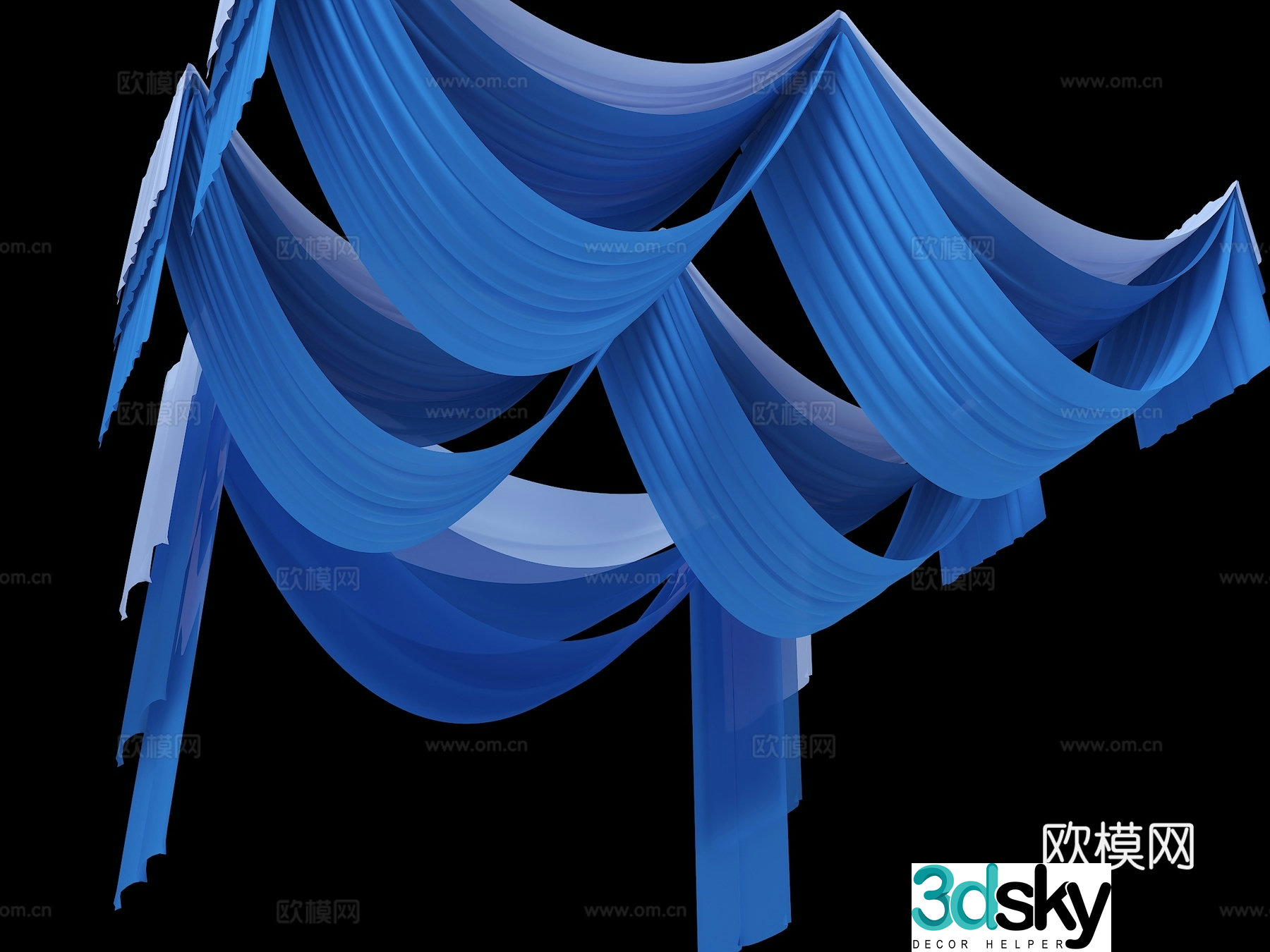 Curtain slow ceiling wedding curtain wedding ceiling decorative blue cloth ceiling 3d model