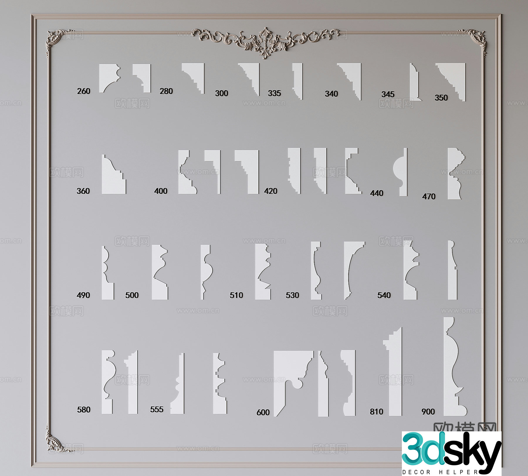 French carved lines skirting lines ceiling corner lines cornice lines 3D model