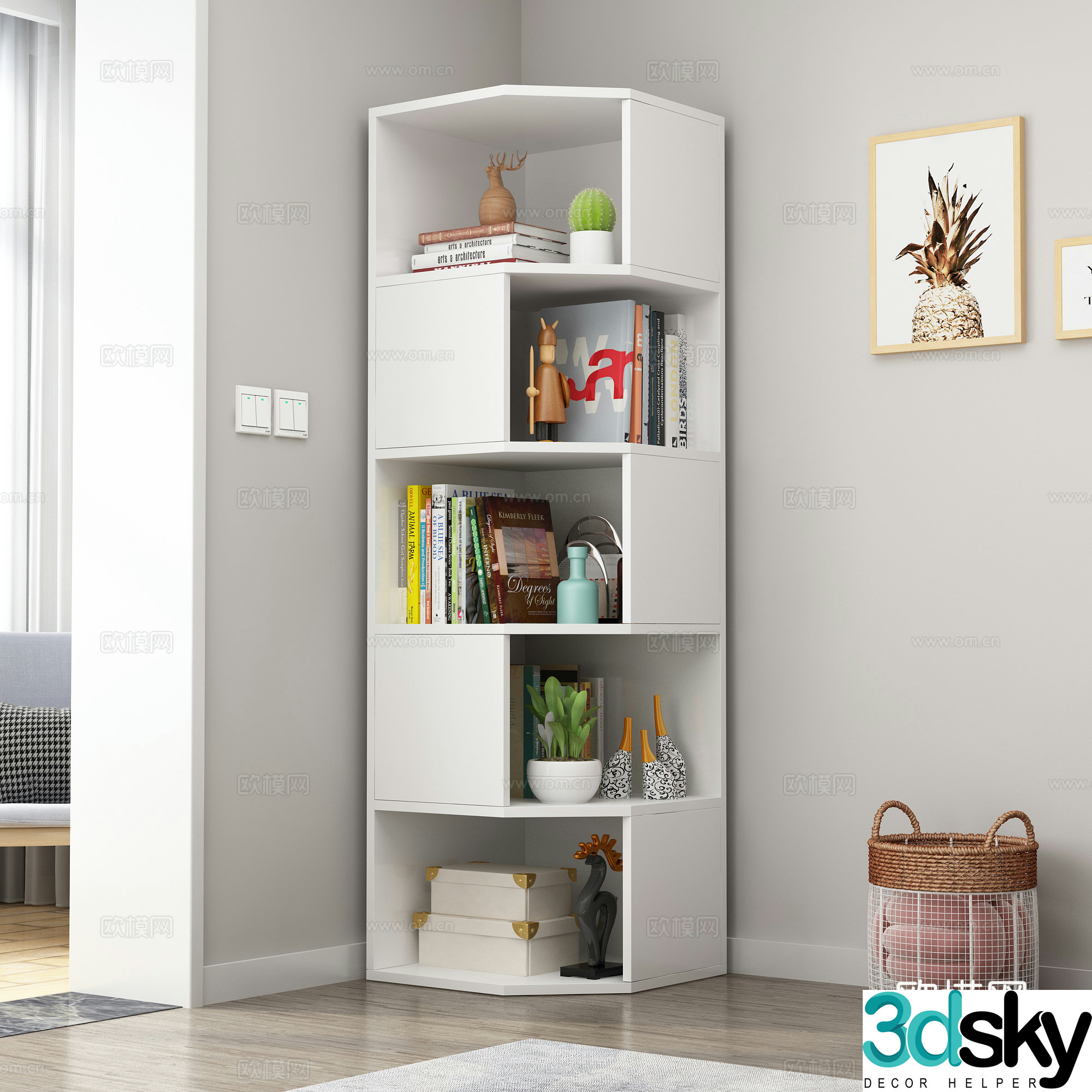 Modern bookcase corner cabinet 3d model