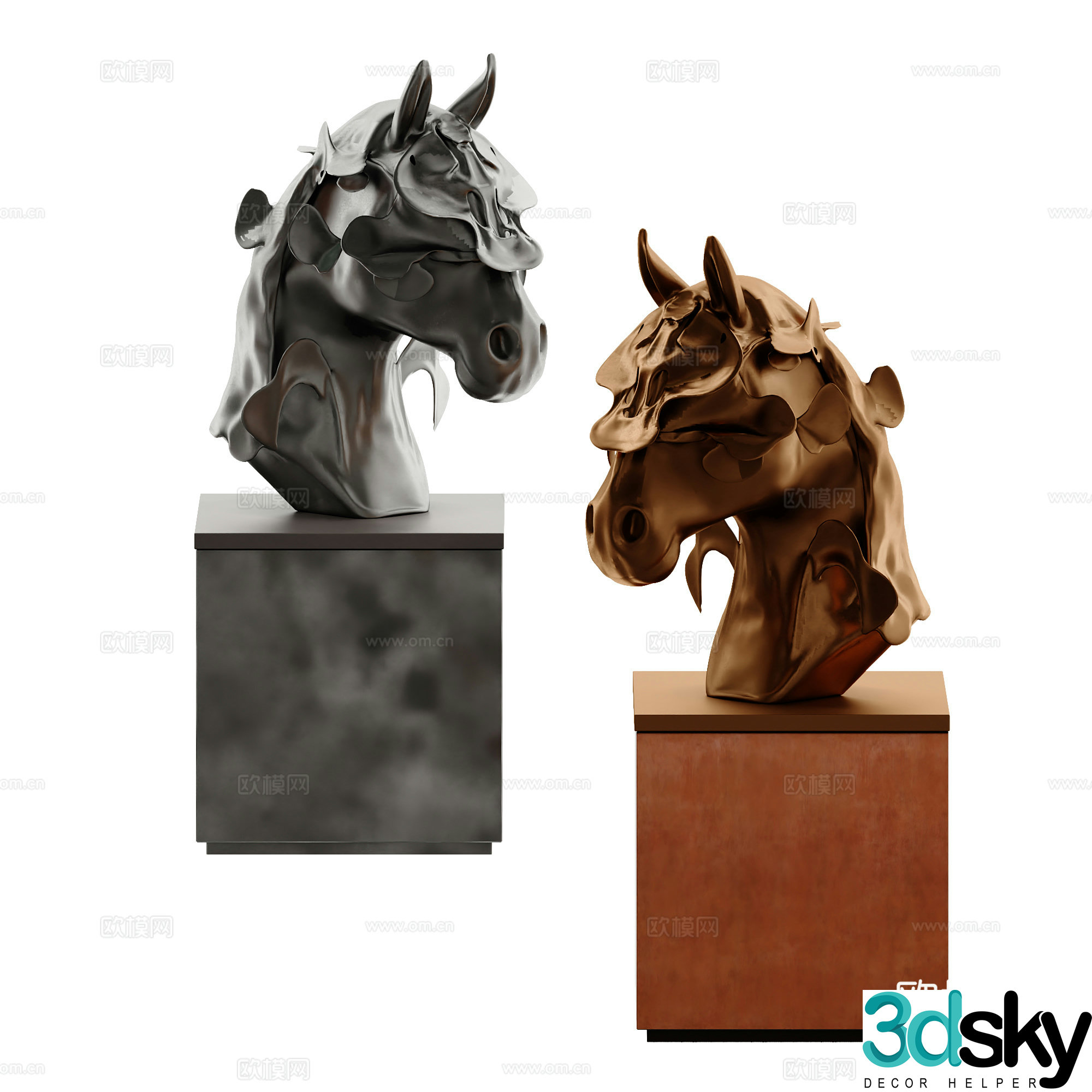 New Chinese style horse head sculpture Abstract sculpture 3d model