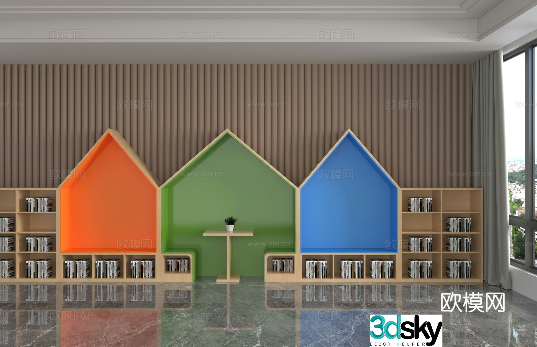 Modern library bookcase 3d model