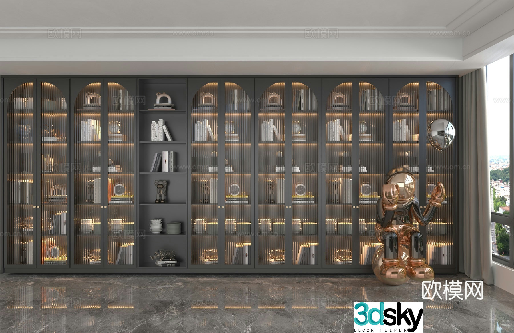 Modern glass bookcase 3d model
