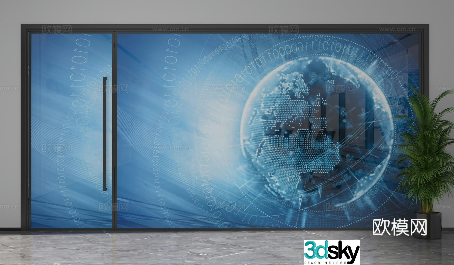 Modern office curtain wall glass partition 3d model