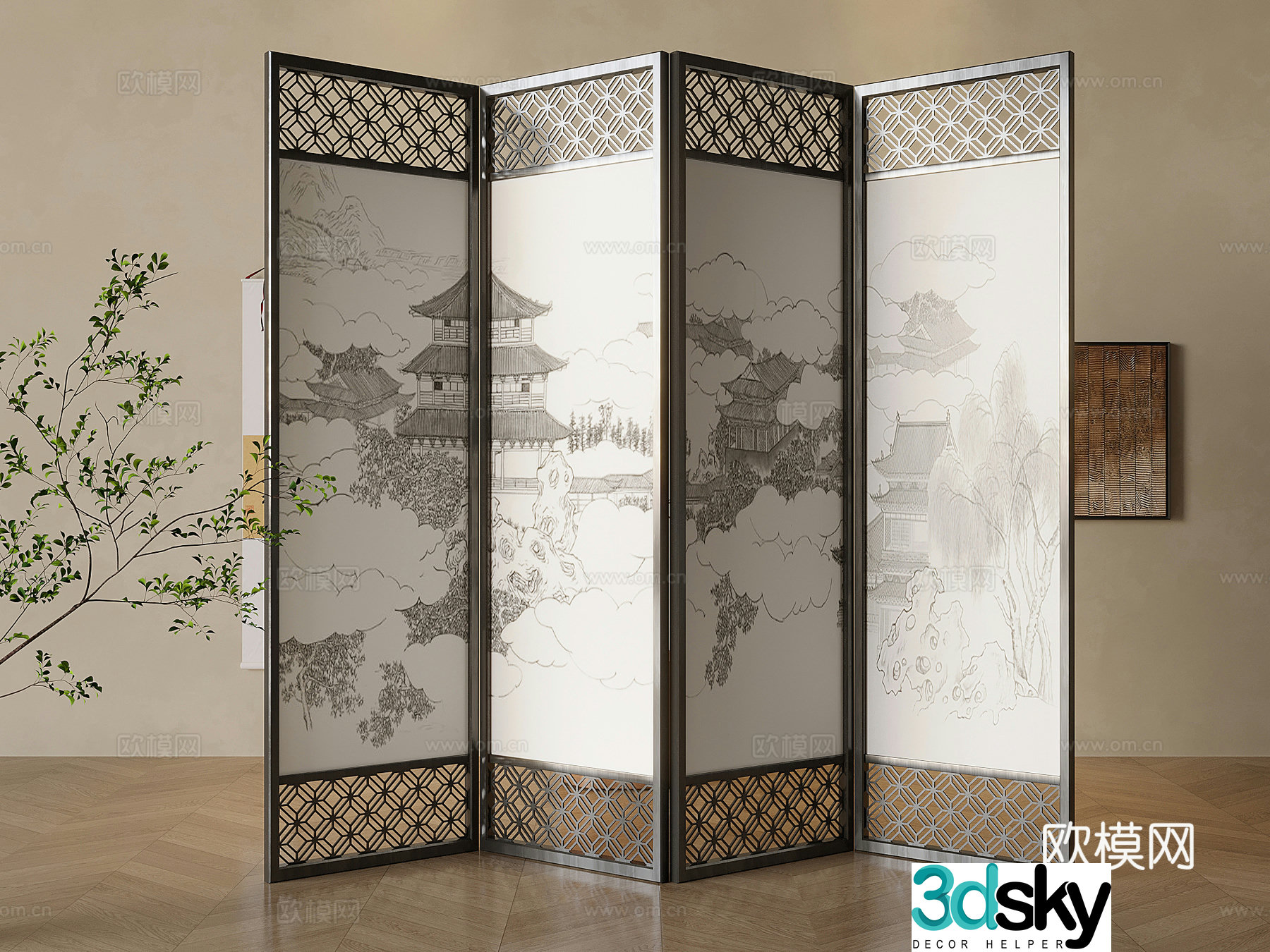 New Chinese style folding screen 3d model