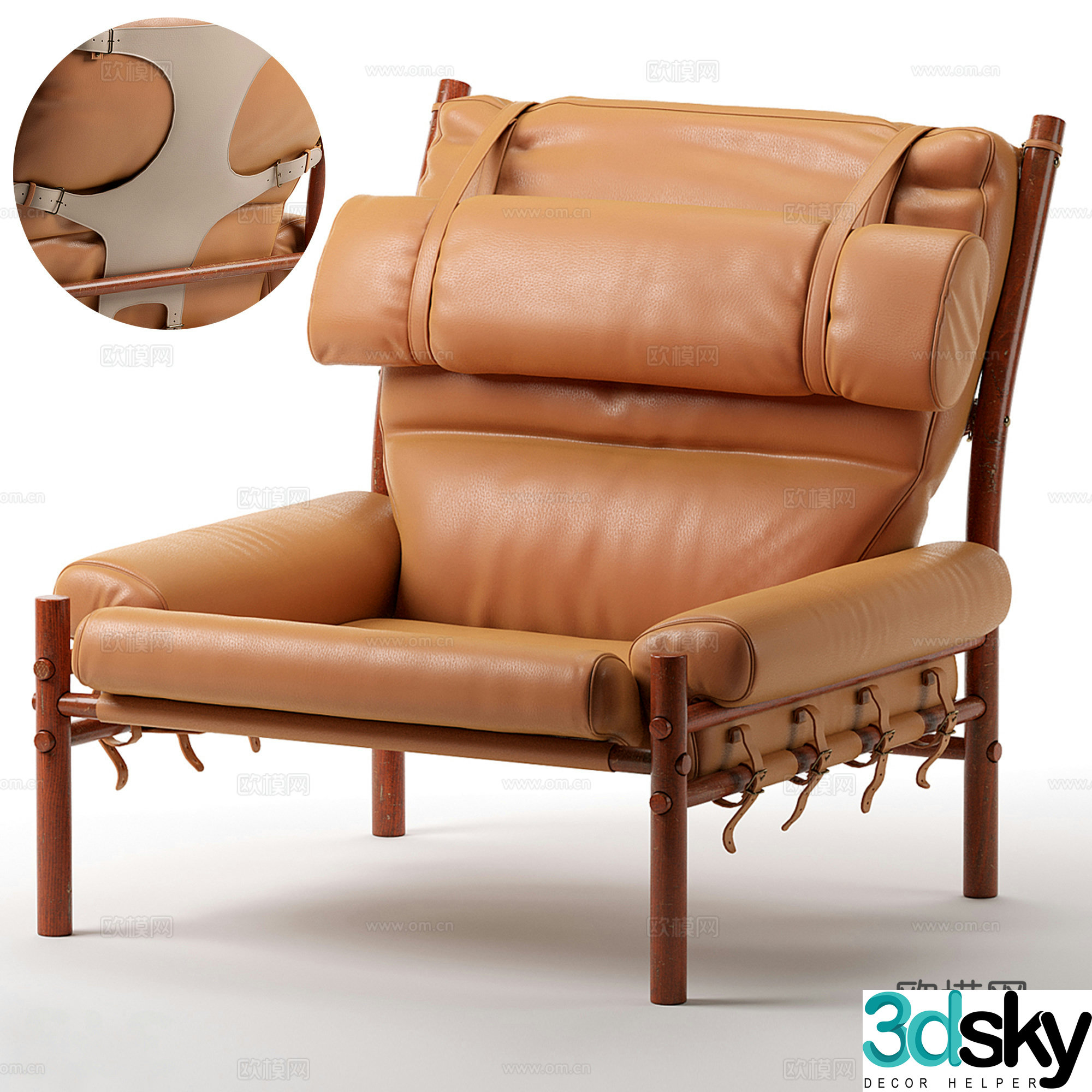 Light luxury leather leisure chair armchair 3D model