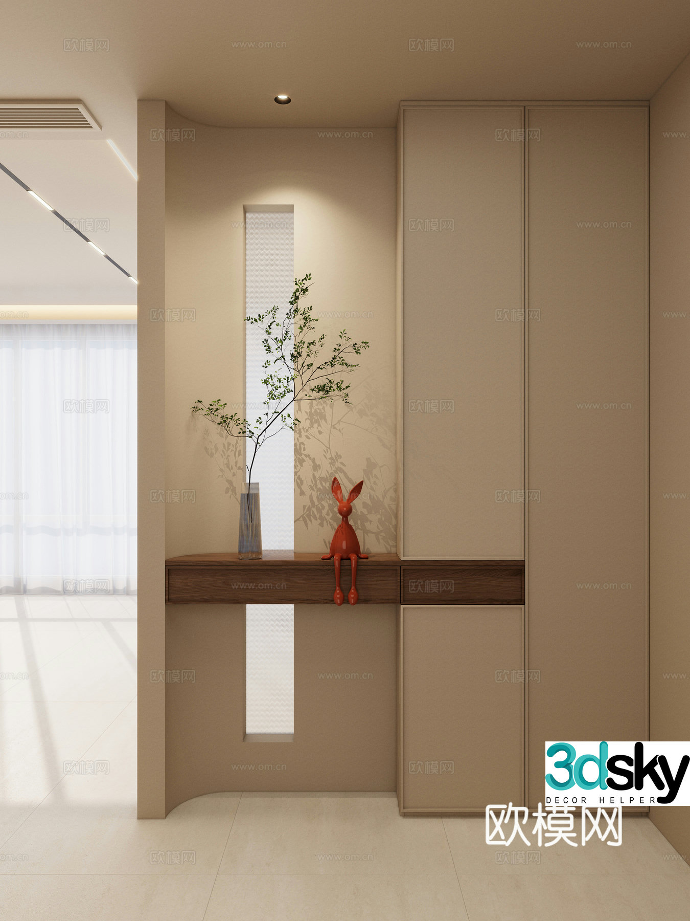 Cream style home partition and entrance partition 3D model