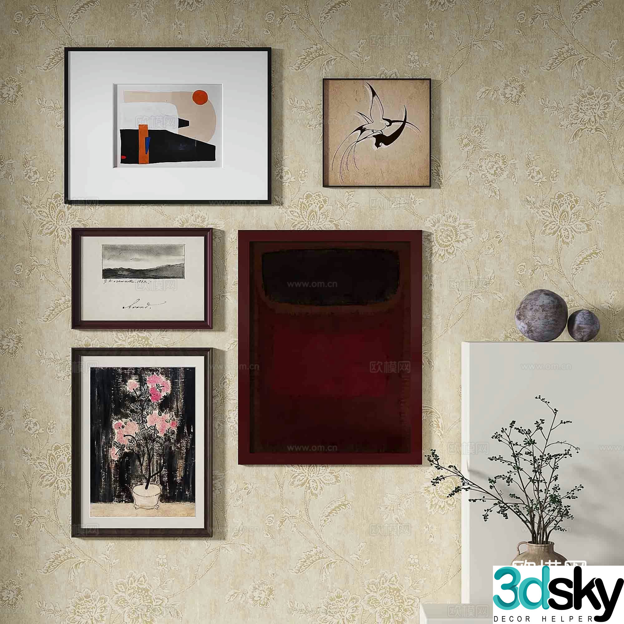 Simple European retro painting abstract painting decorative painting 3d model