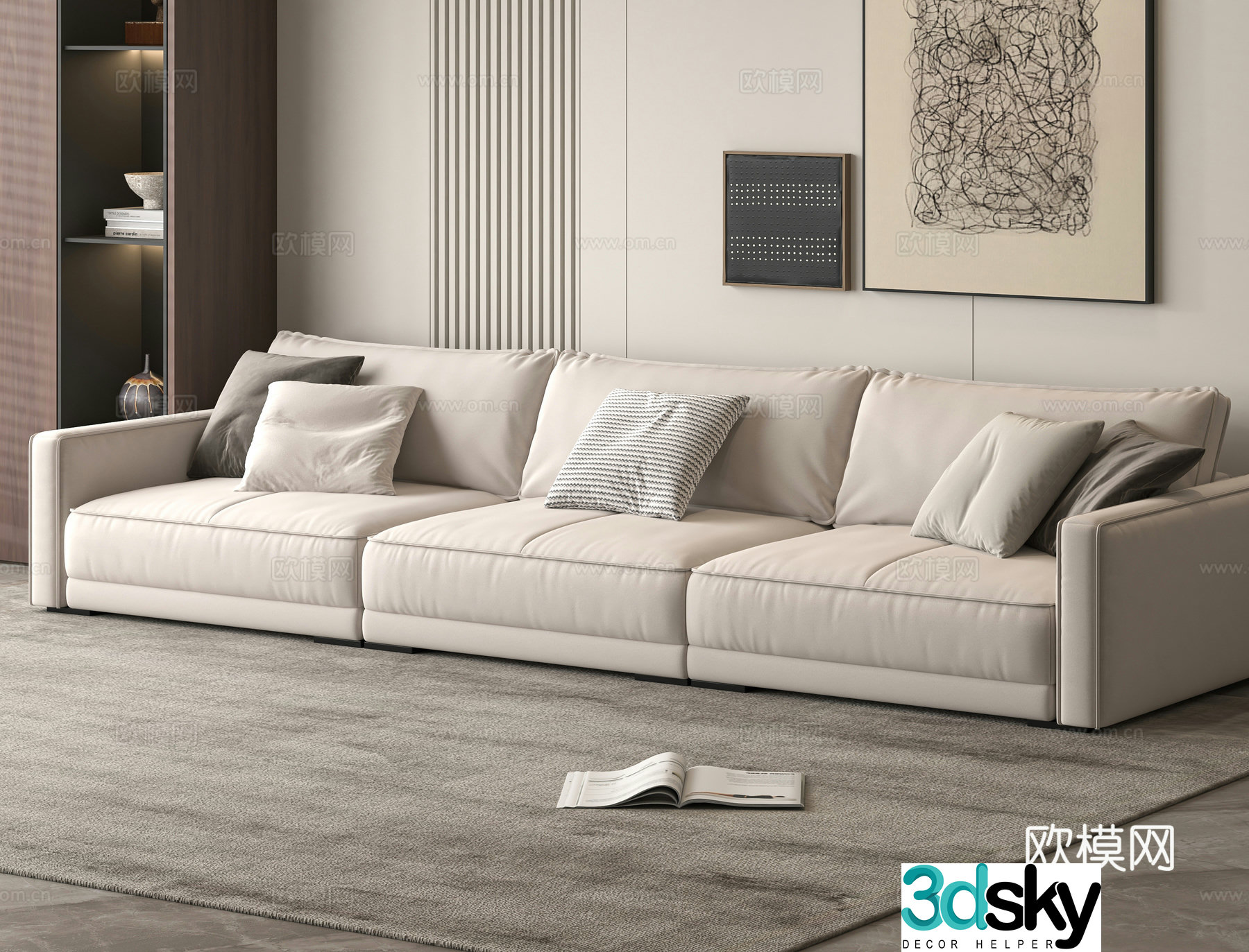 Modern three-seat sofa 3d model