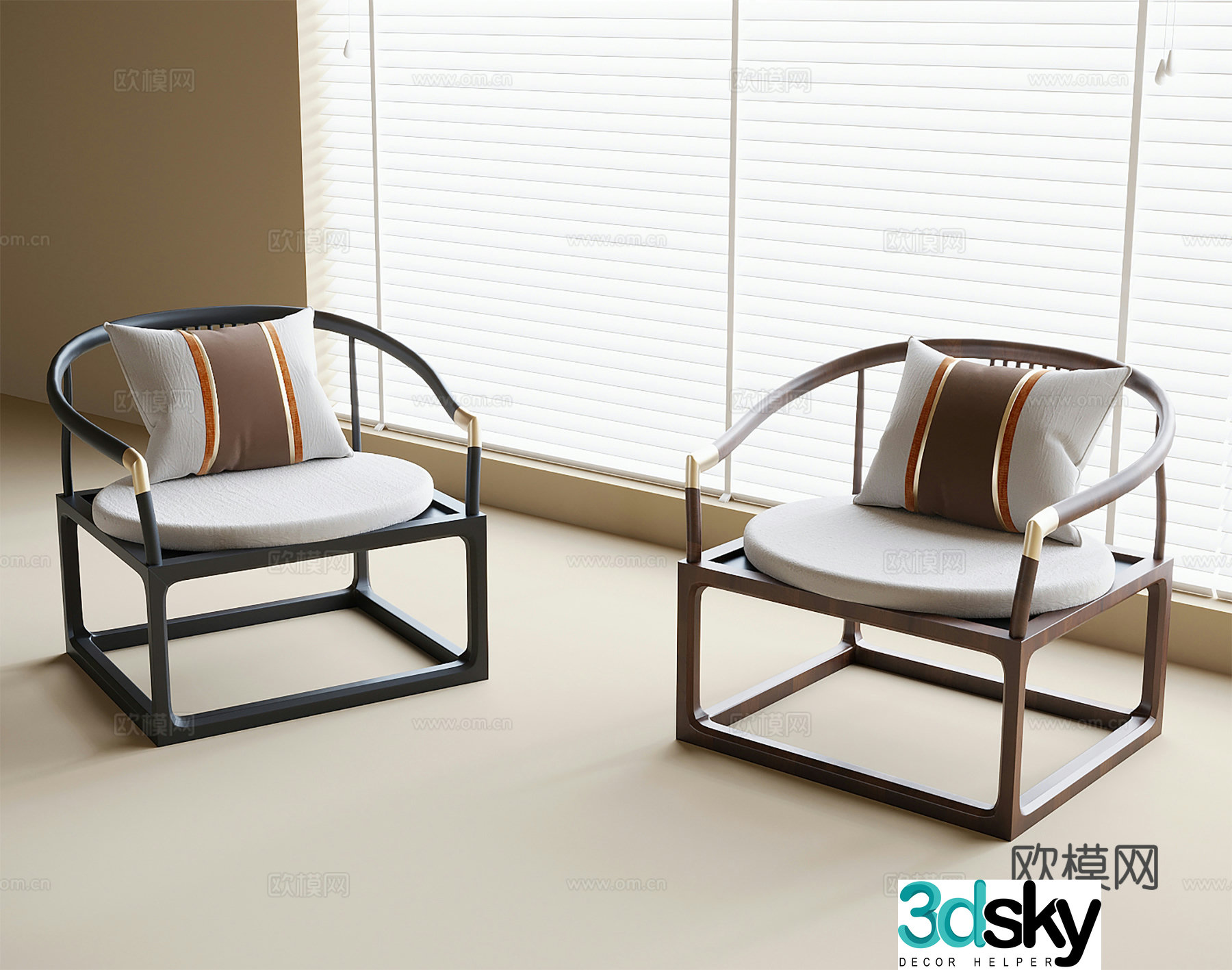 New Chinese style armchair tea chair leisure chair single chair dining chair 3d model