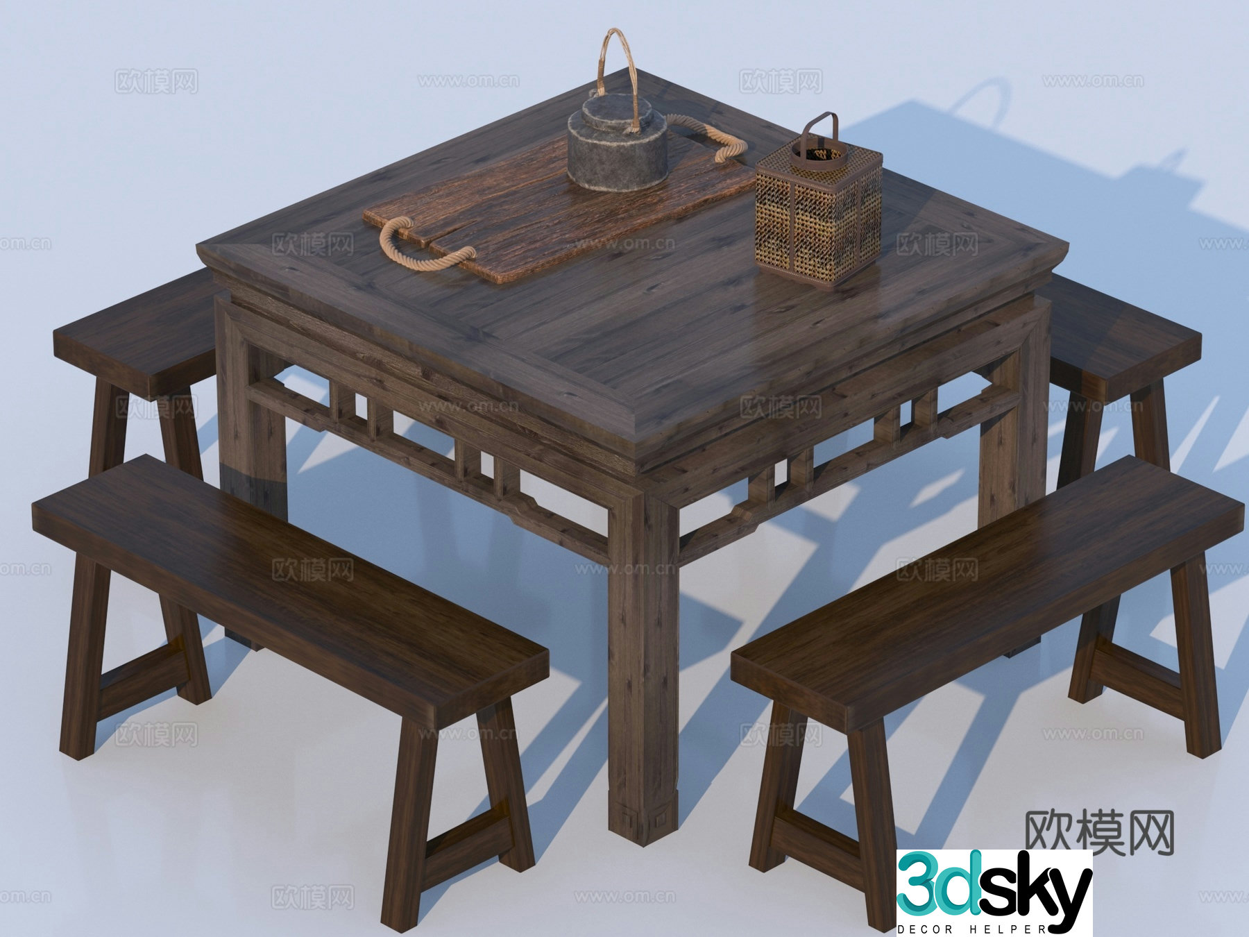 Chinese dining table and chairs Eight Immortals table 3D model