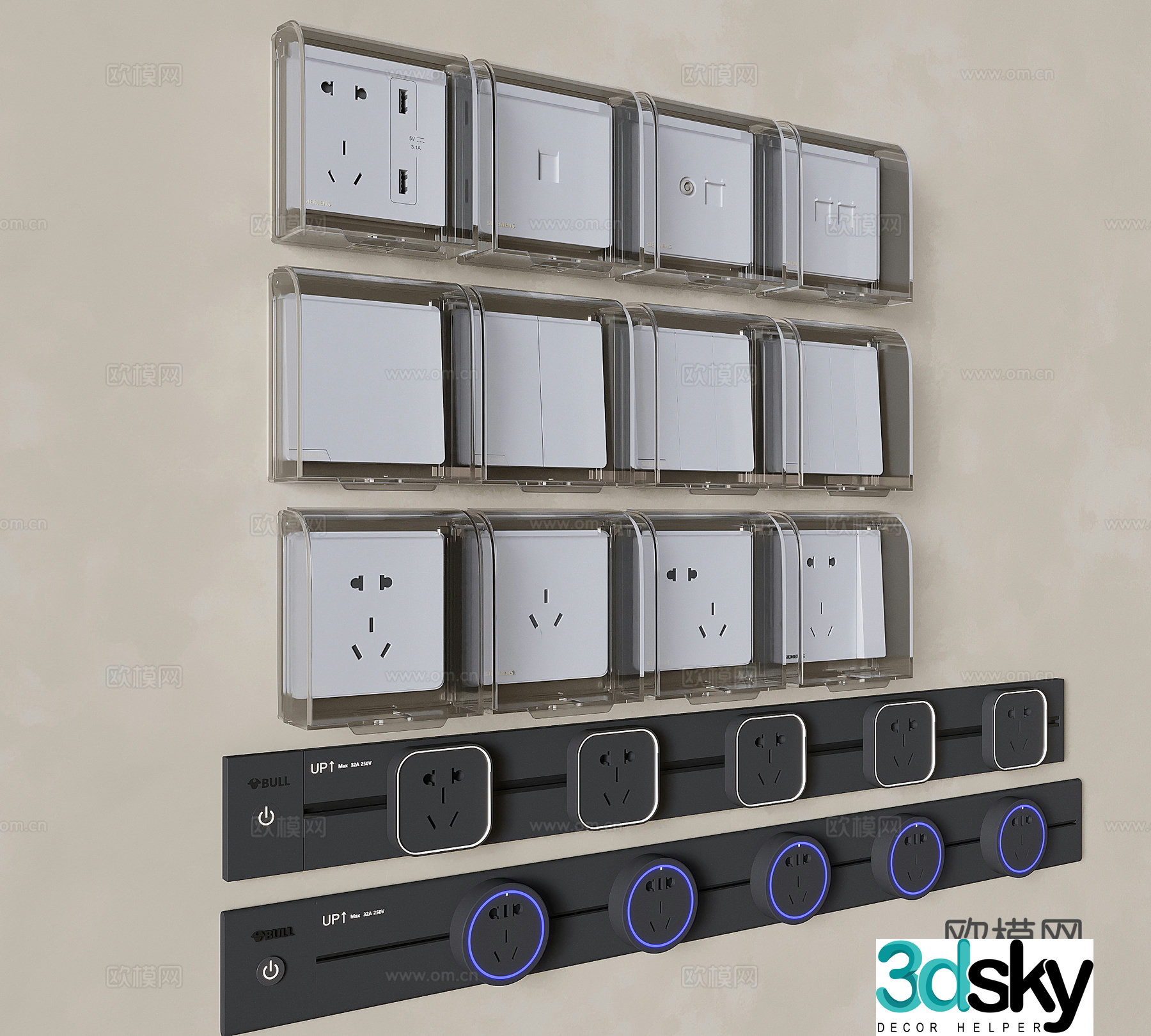 Switch socket panel waterproof box network socket movable track socket 3D model