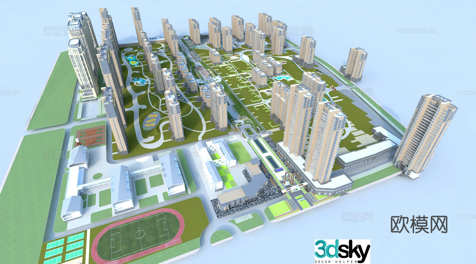 Residential area aerial view 3d model
