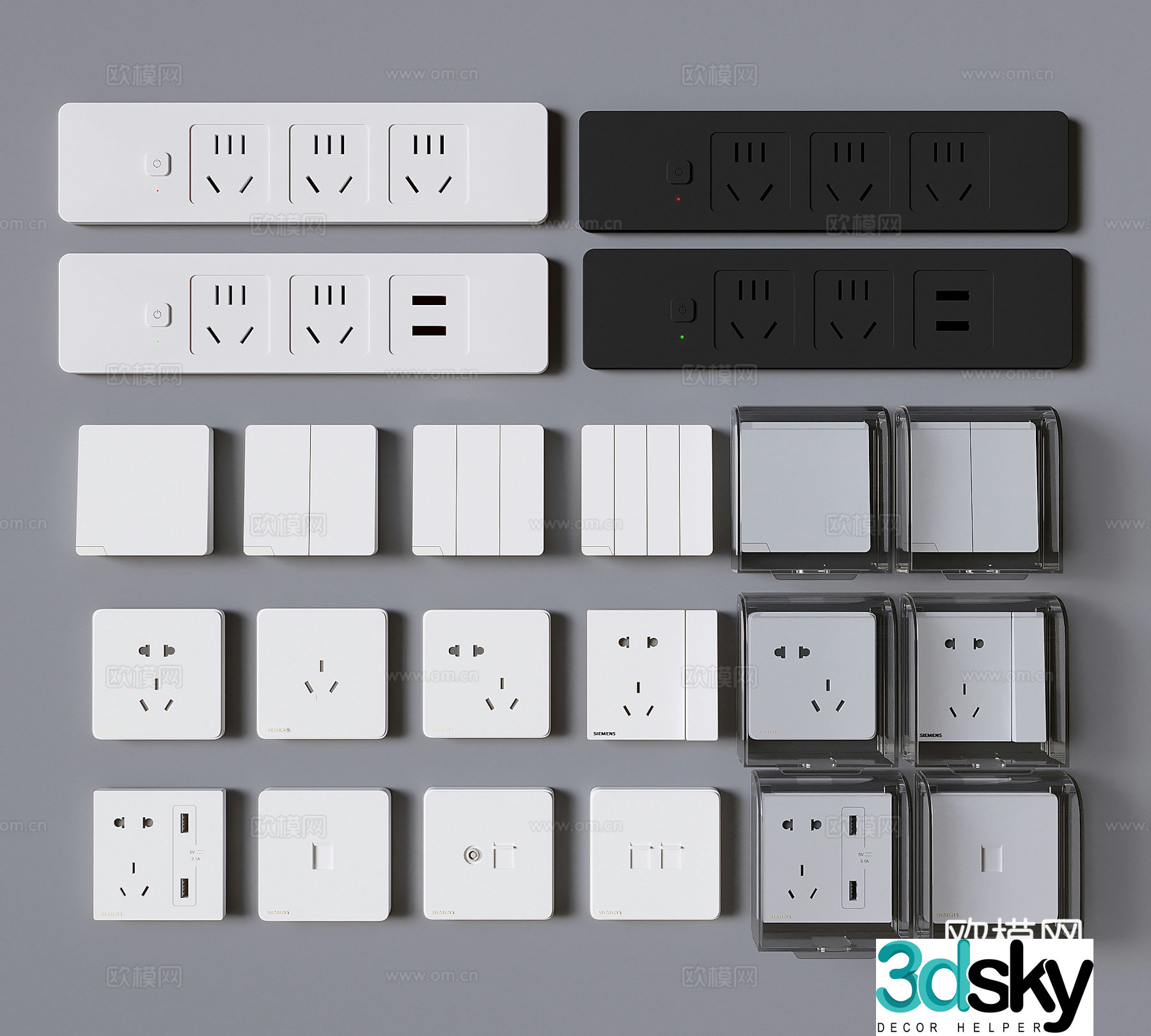 Switch socket panel dual USB socket multi-function socket waterproof box network socket 3D model