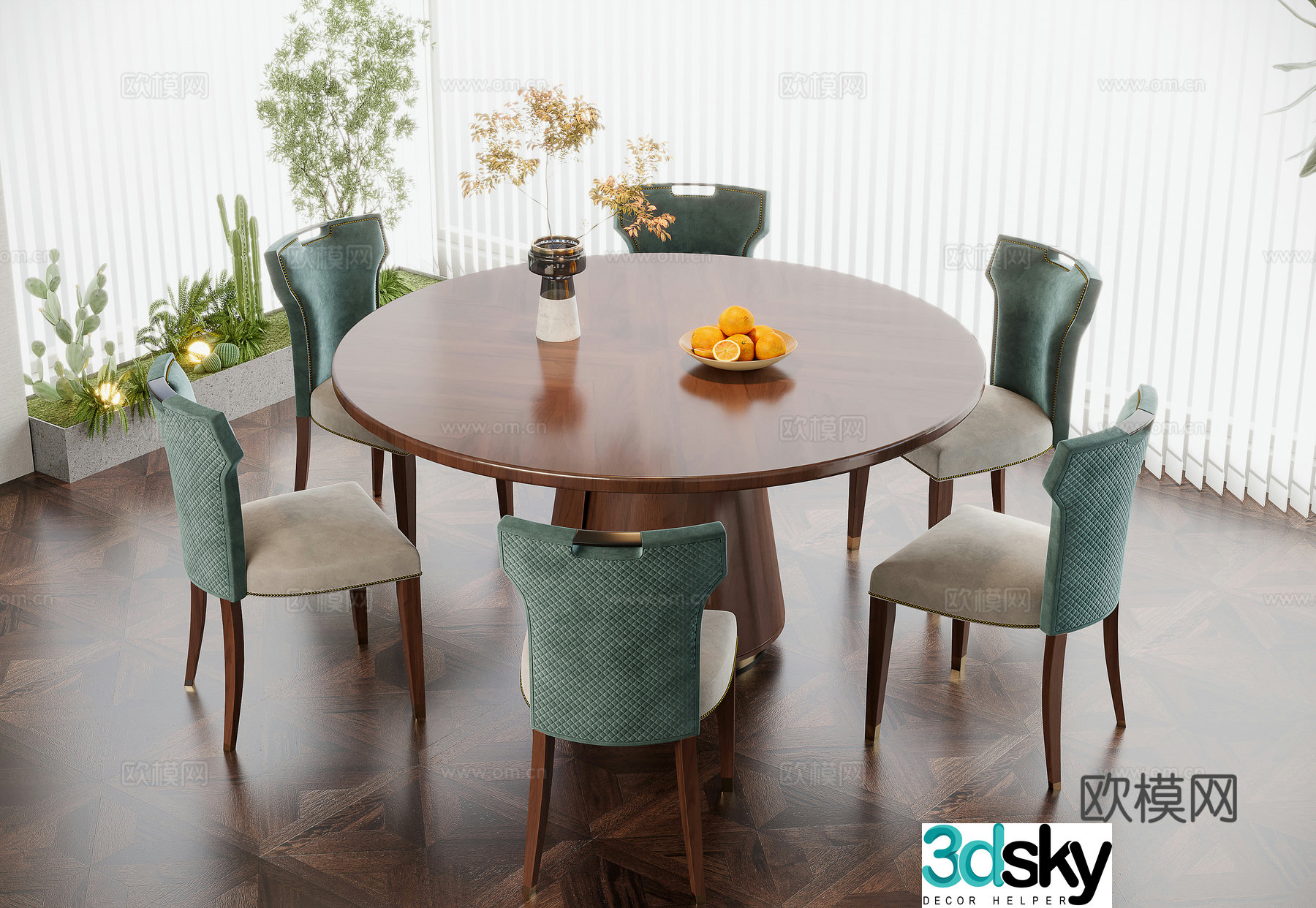 American dining table and chairs 3d model