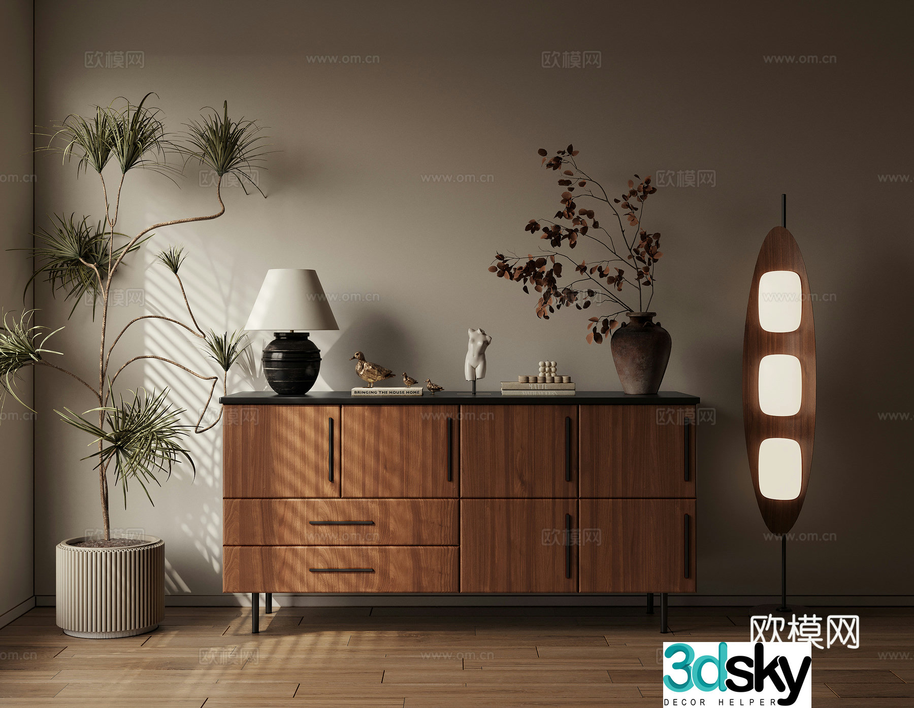 Log wind low cabinet entrance cabinet 3d model