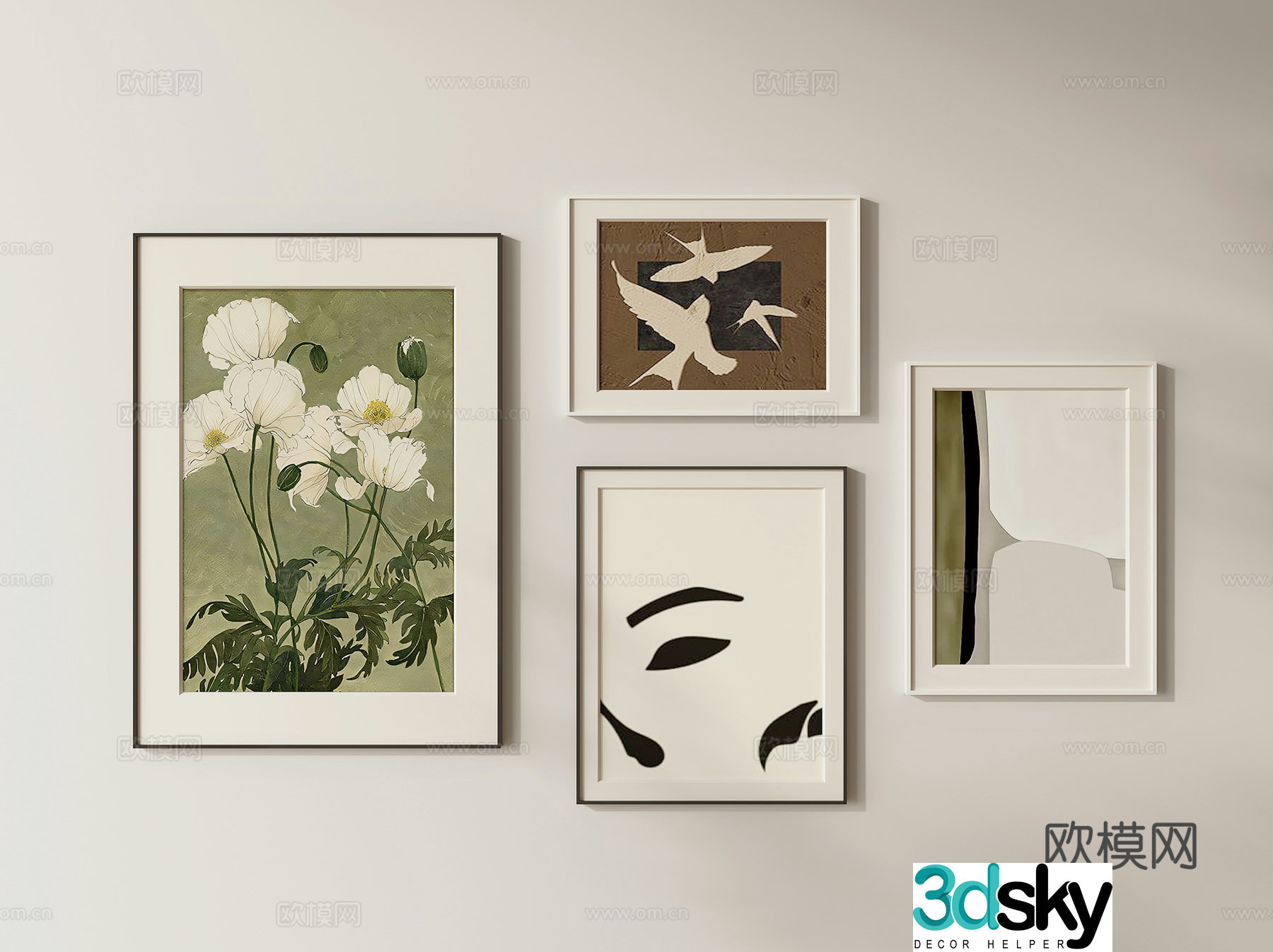Cream style small fresh painting combined hanging painting 3d model