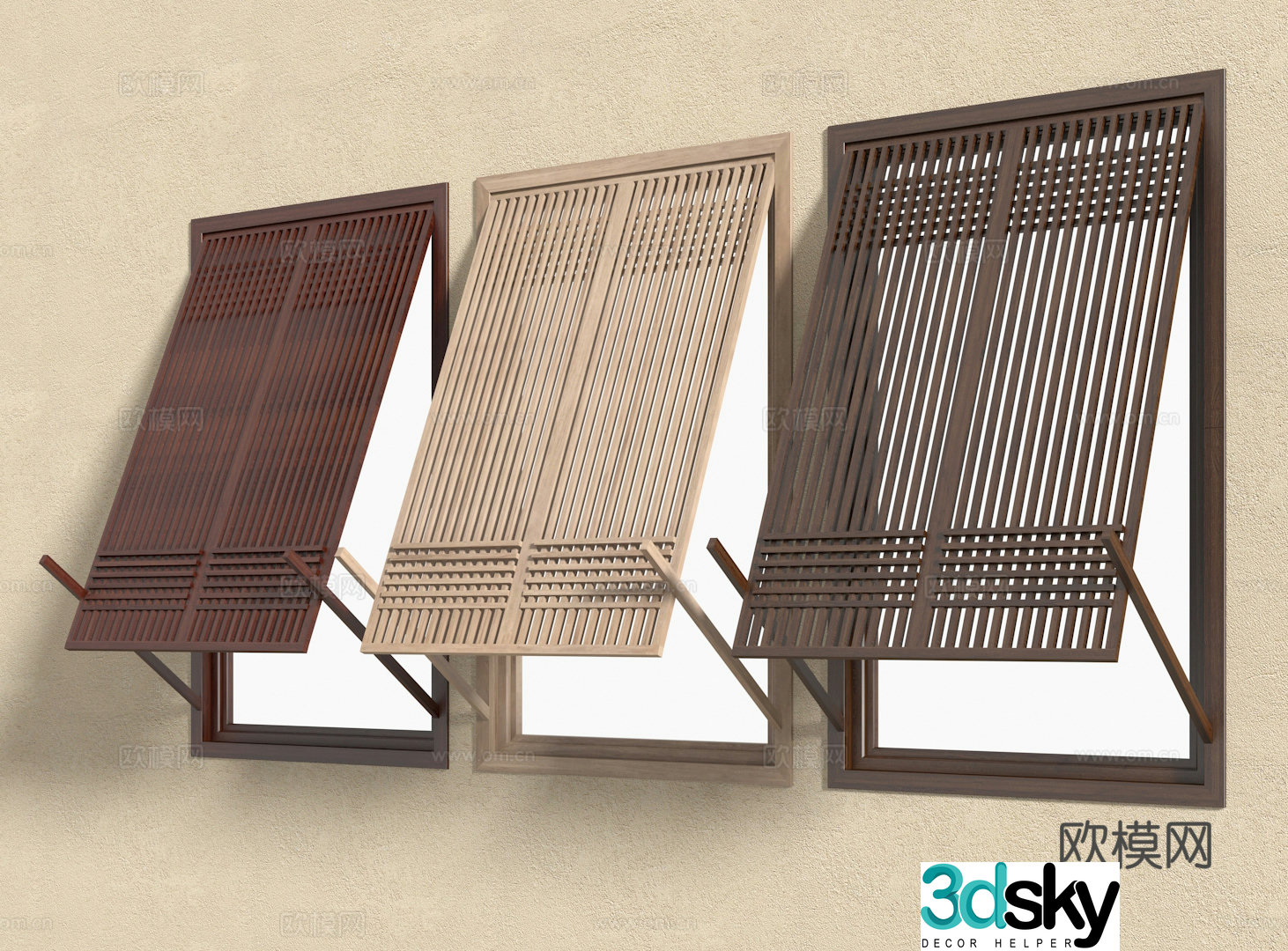 New Chinese style lattice window wooden window folding window 3d model