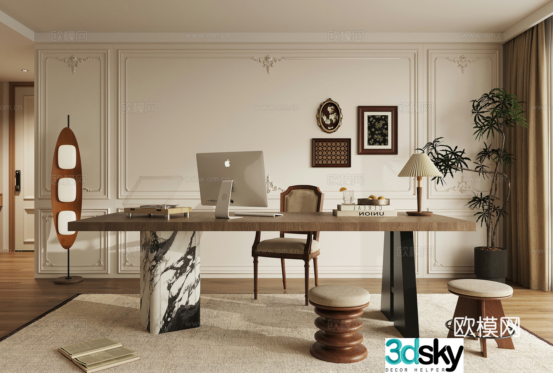 American retro study 3D model