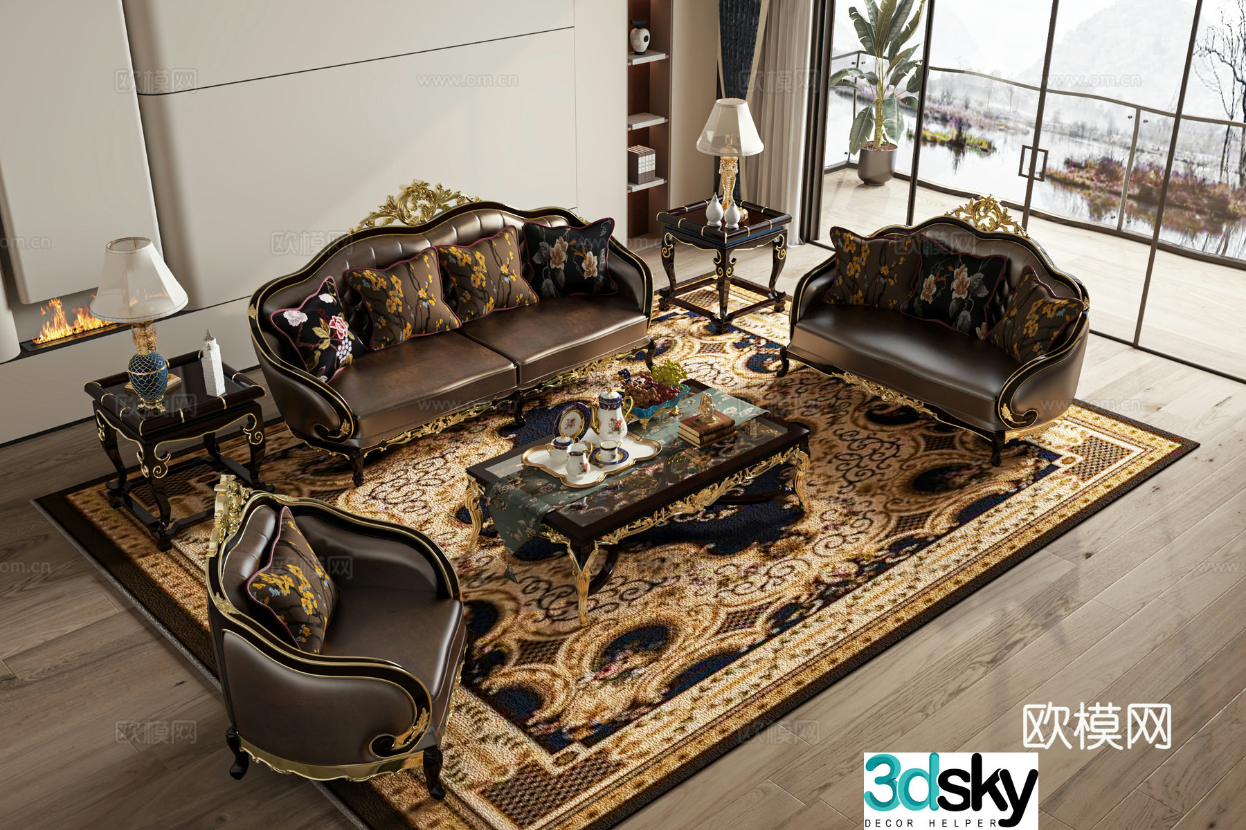 European style modular sofa leather sofa 3d model