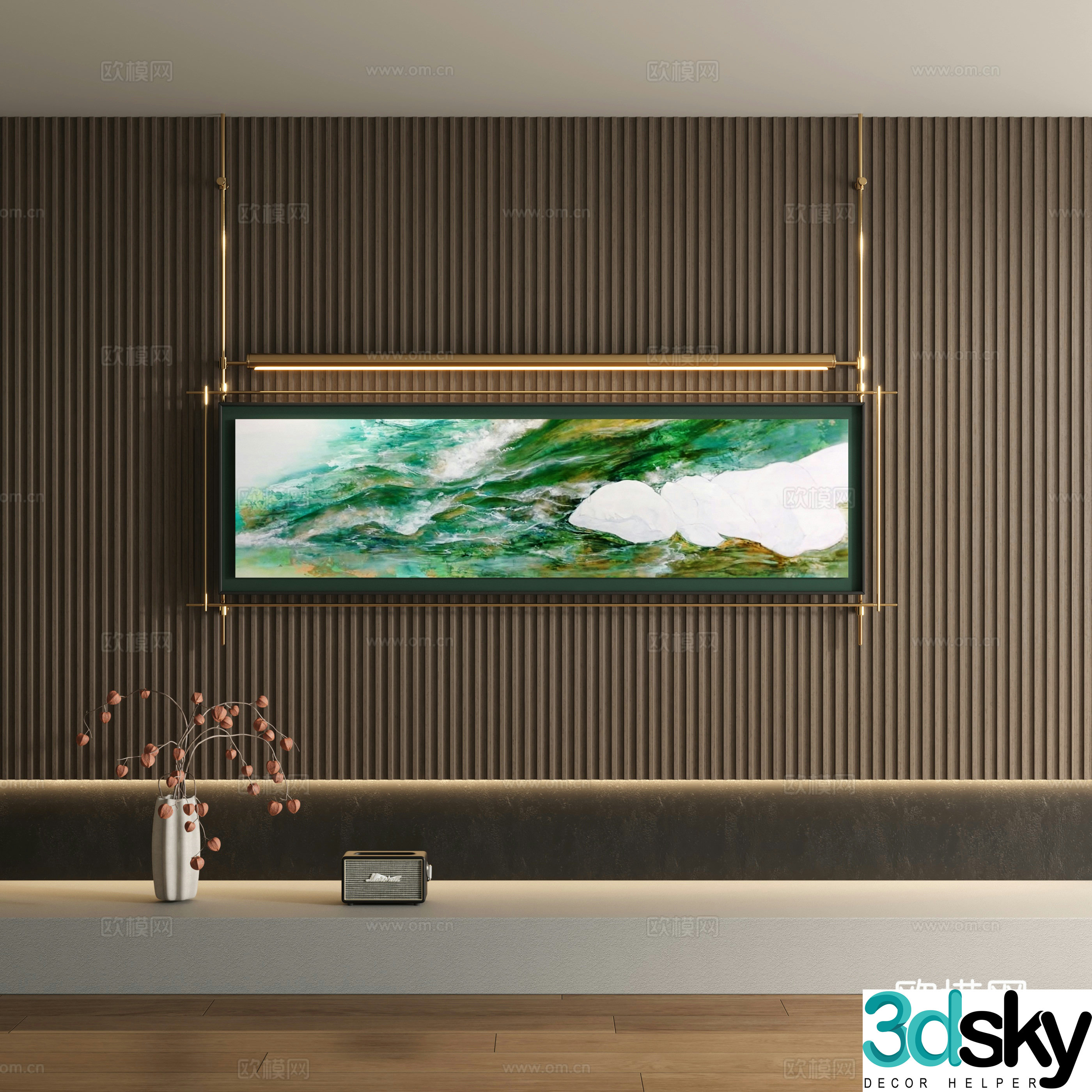 New Chinese style metal pole hanging painting decorative painting 3D model