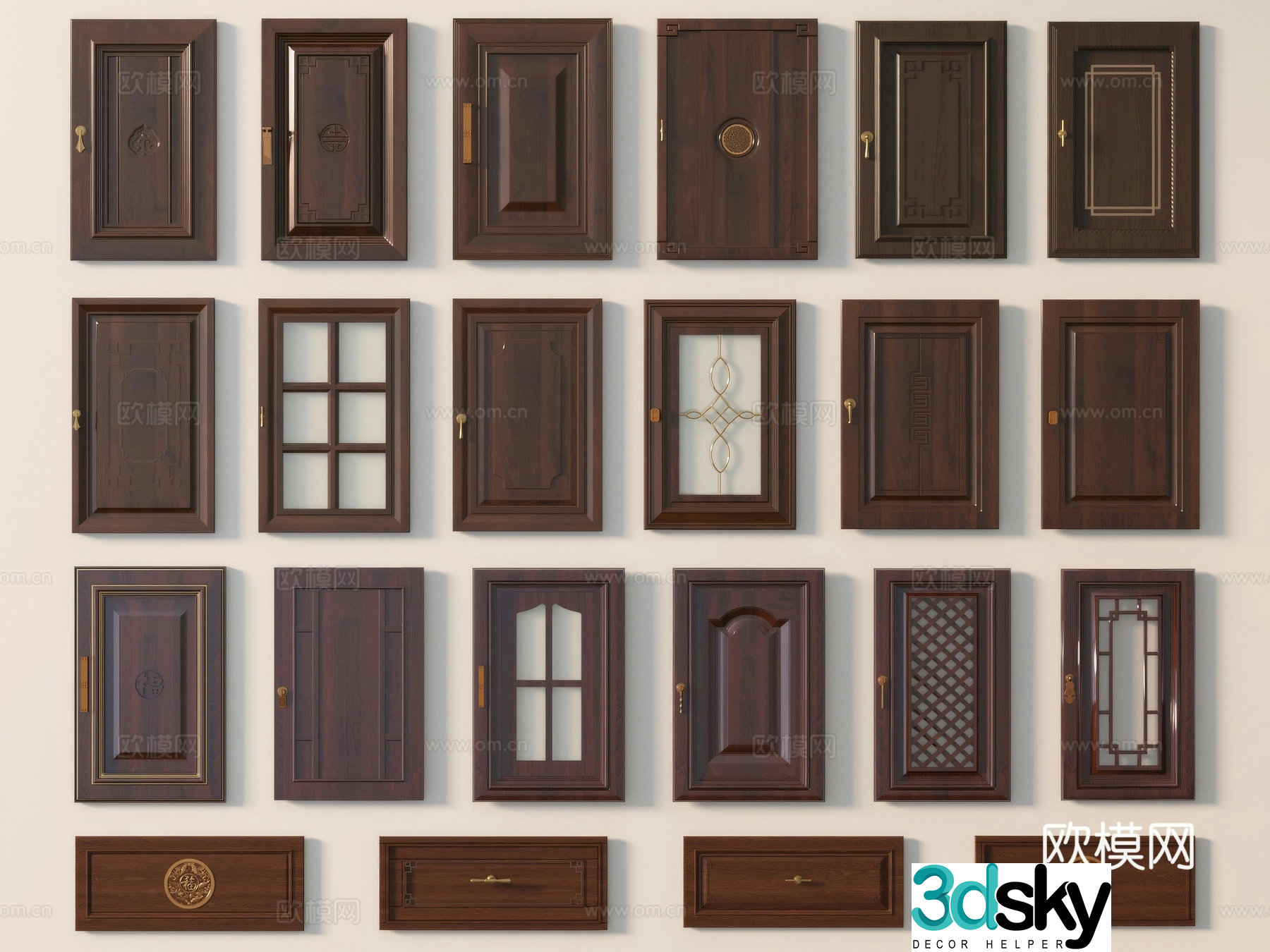 Chinese cabinet door glass cabinet door drawer cabinet door solid wood cabinet door 3D model