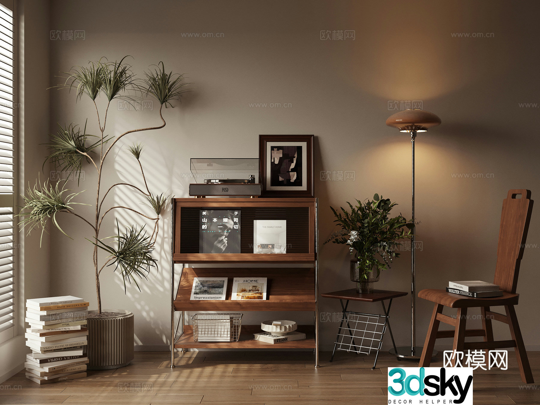 Middle style low cabinet chest cabinet magazine cabinet 3d model
