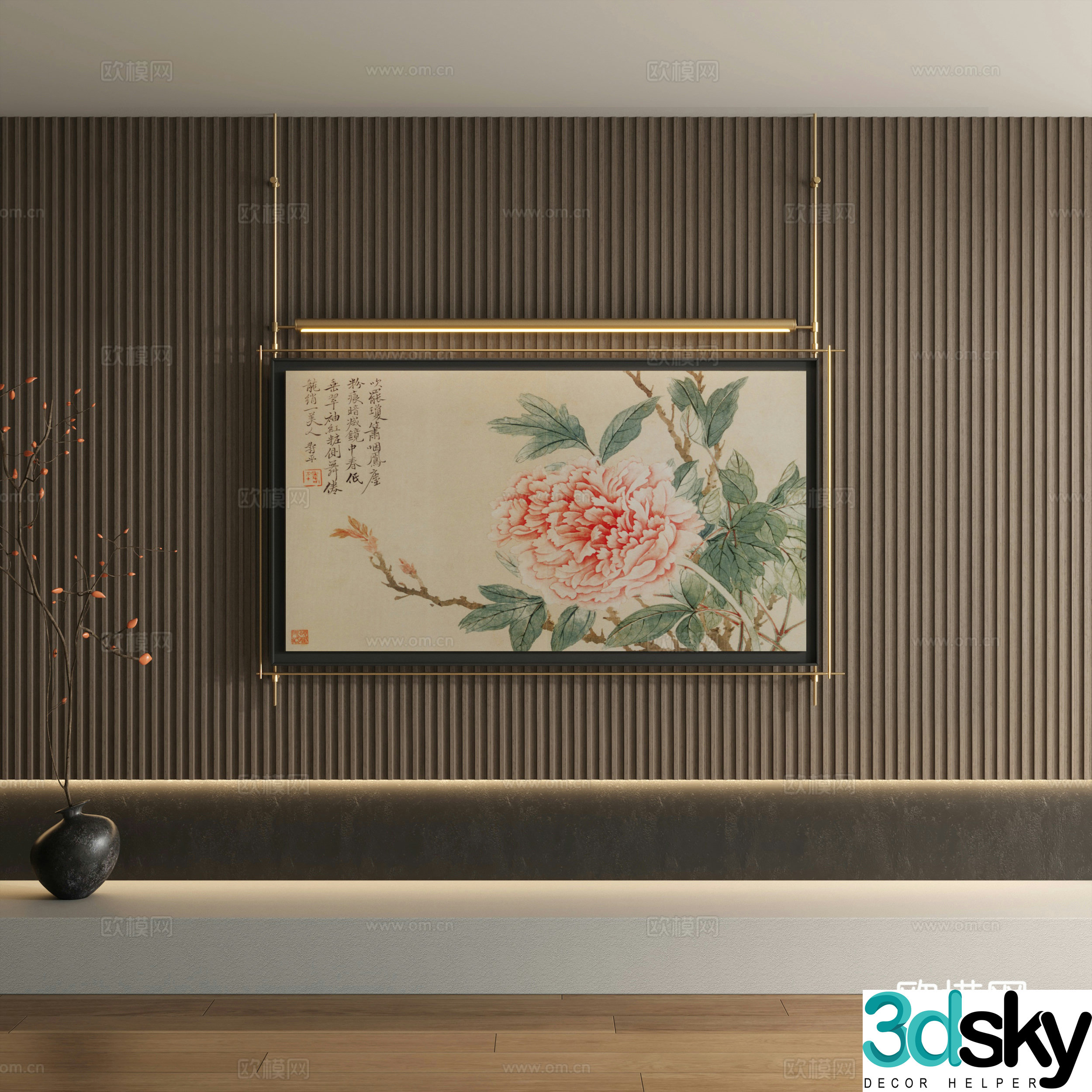 New Chinese style decorative painting flower painting hanging painting 3D model