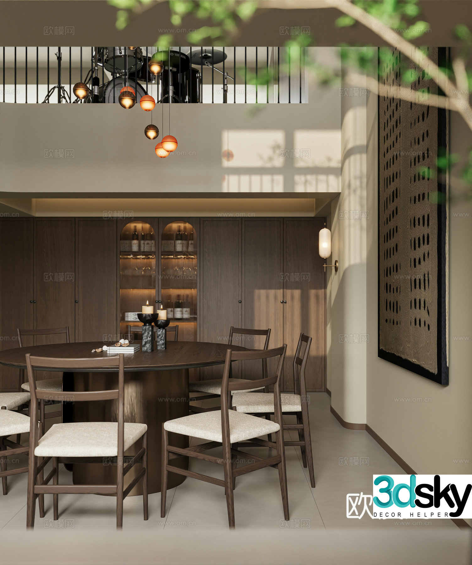 Medieval style villa restaurant empty restaurant 3D model