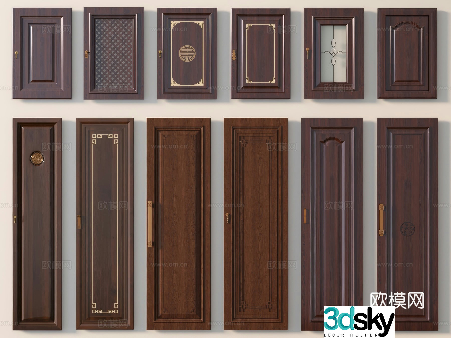 Chinese cabinet door solid wood cabinet door glass cabinet door 3d model