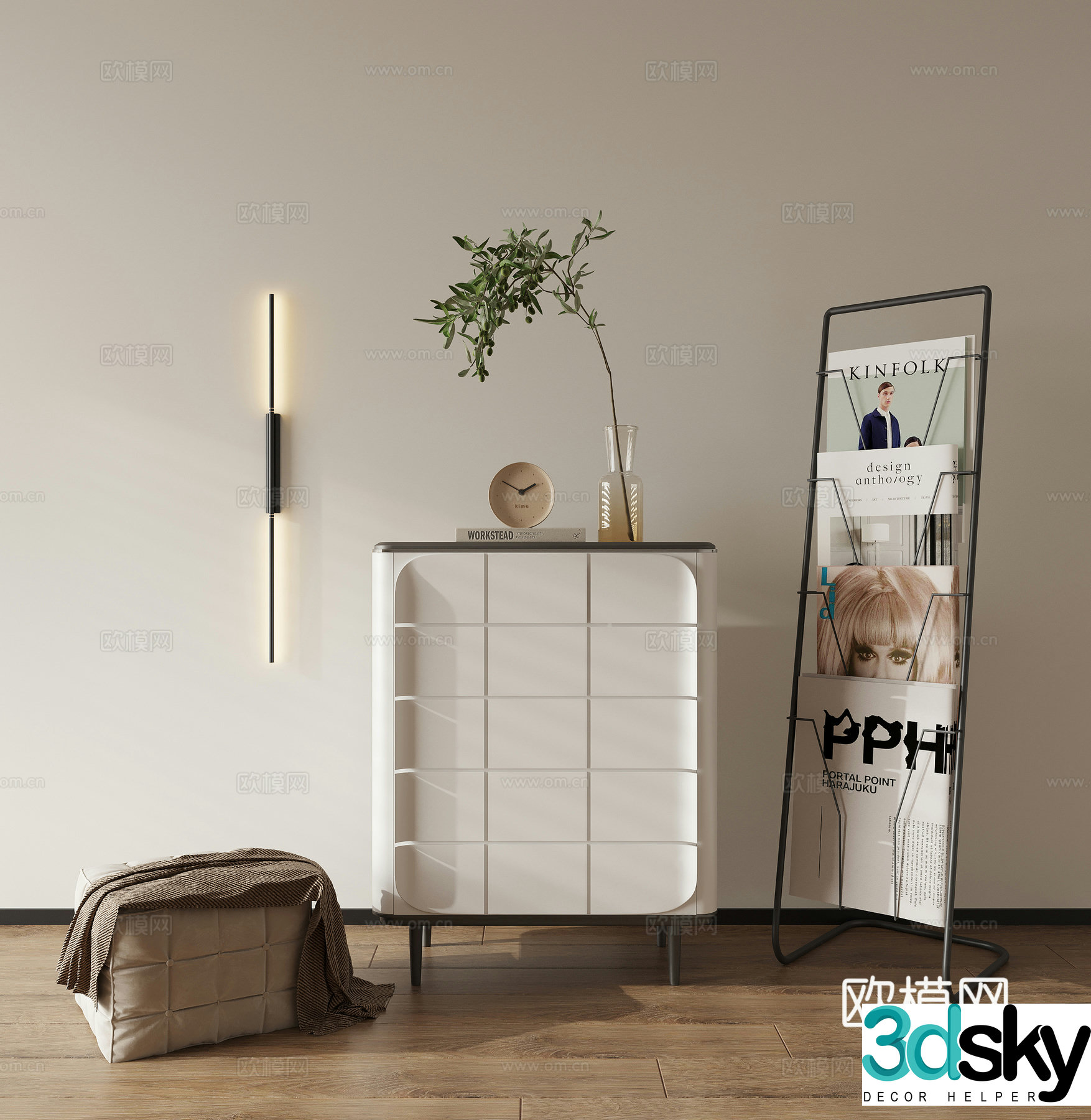 Modern low cabinet chest of cabinet 3d model