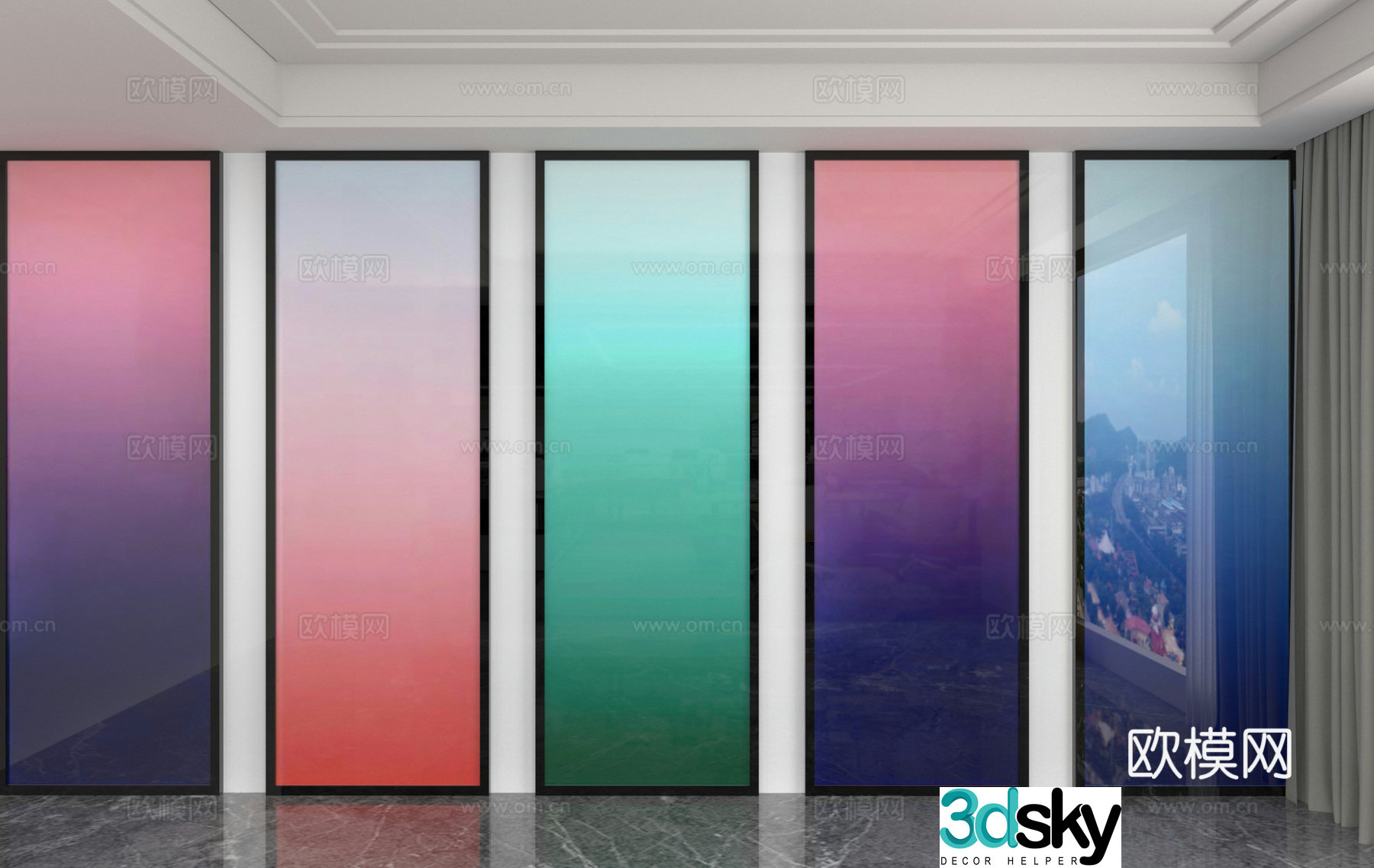 Gradient partition glass partition 3d model