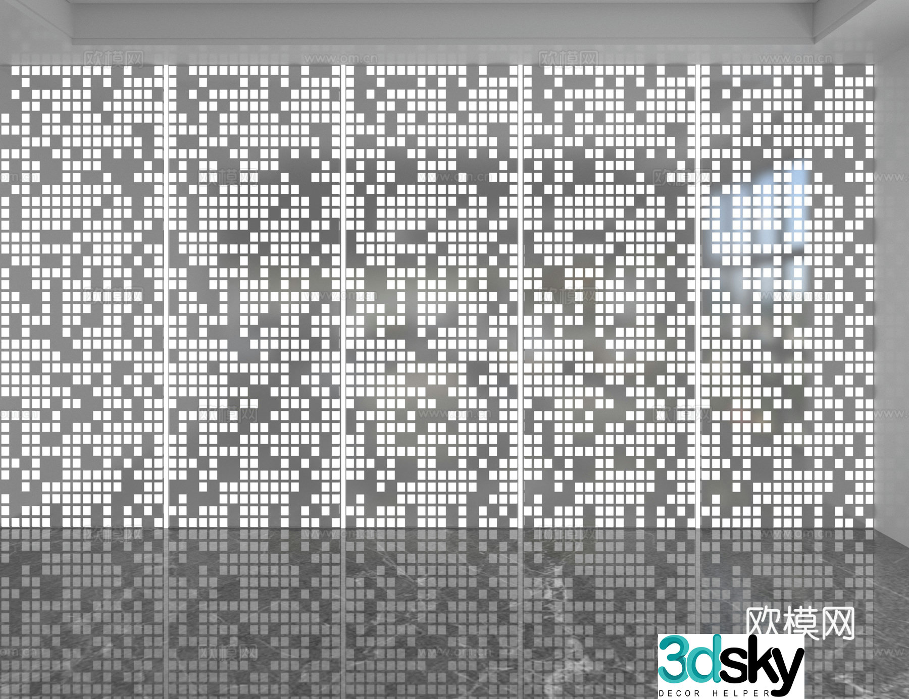 Modern luminous board perforated board background wall 3d model