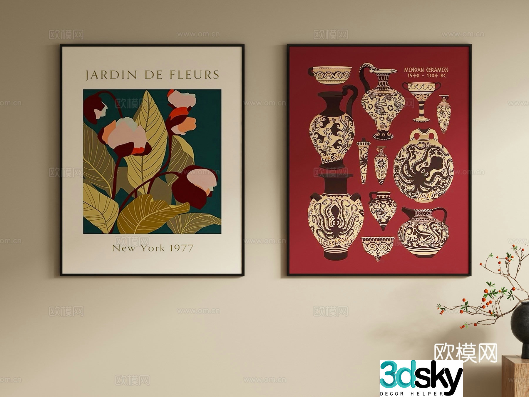Middle-aged style hanging paintings decorative paintings 3D model