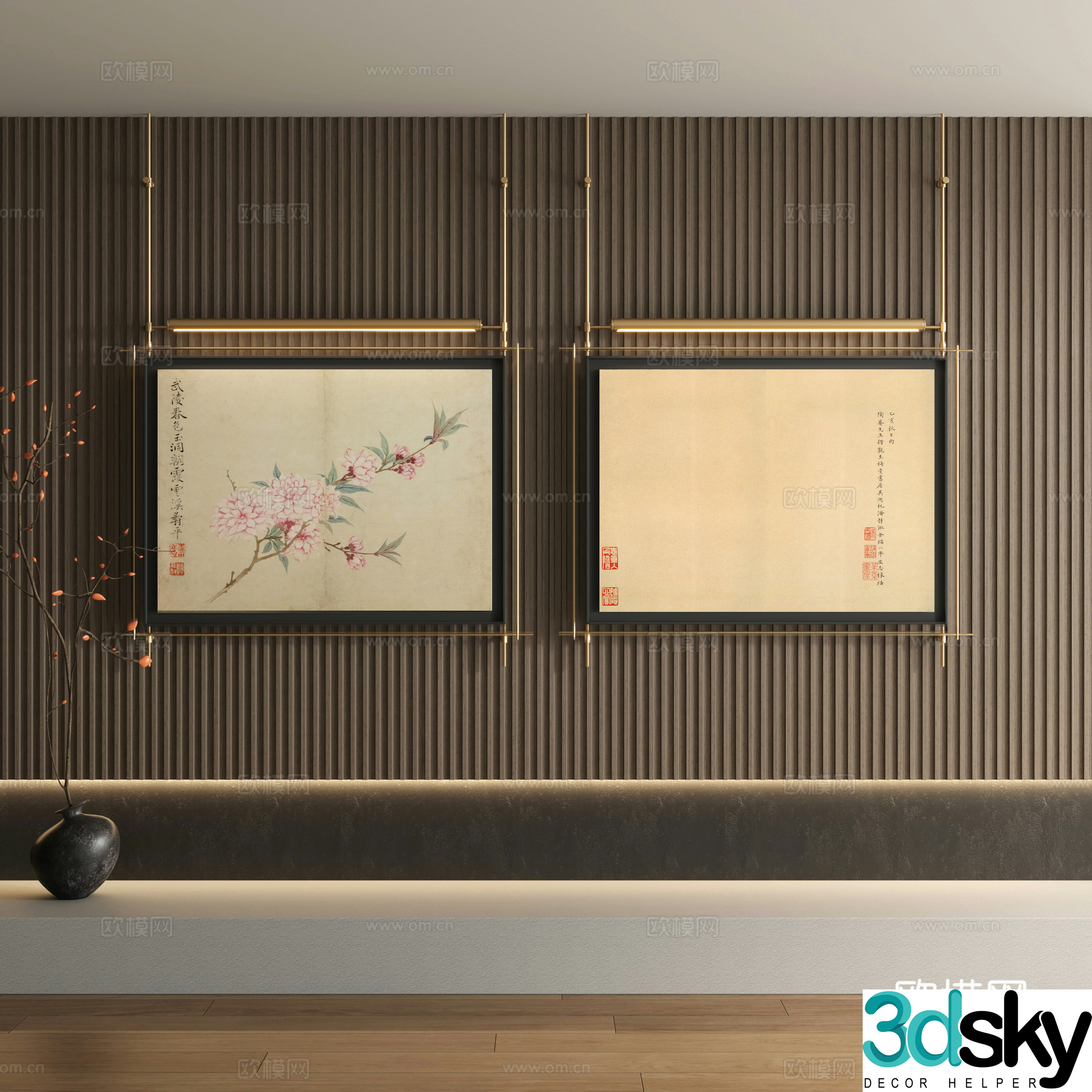 New Chinese style decorative paintings floral hanging paintings 3D model