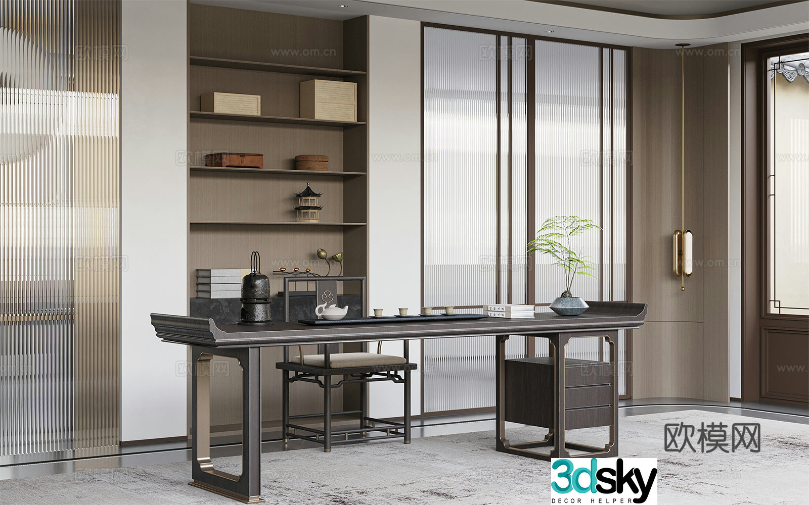 New Chinese style desk and chair calligraphy table 3d model