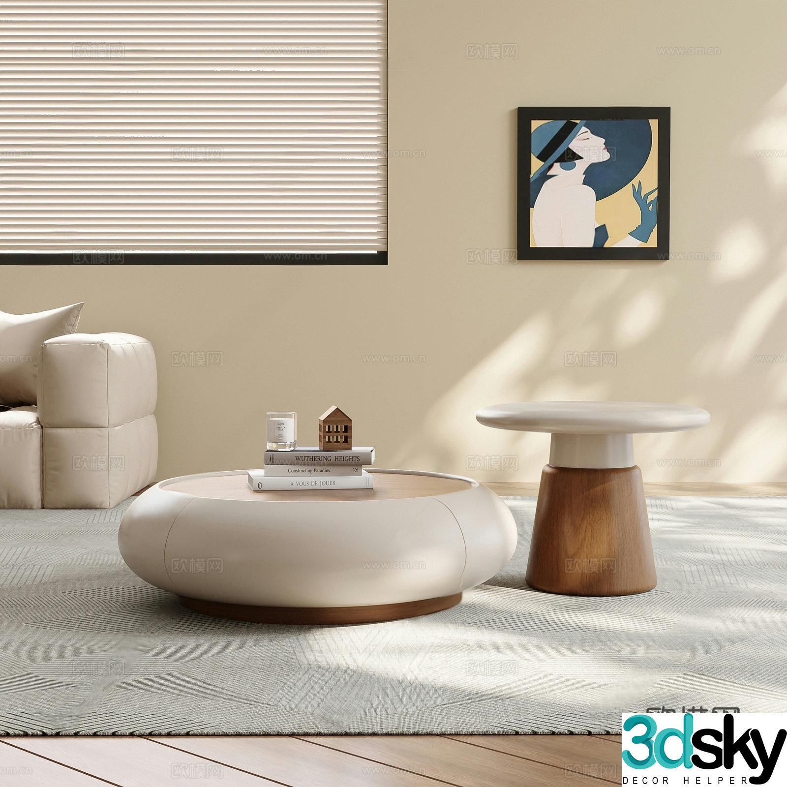 Cream style mother-in-law coffee table round coffee table 3d model
