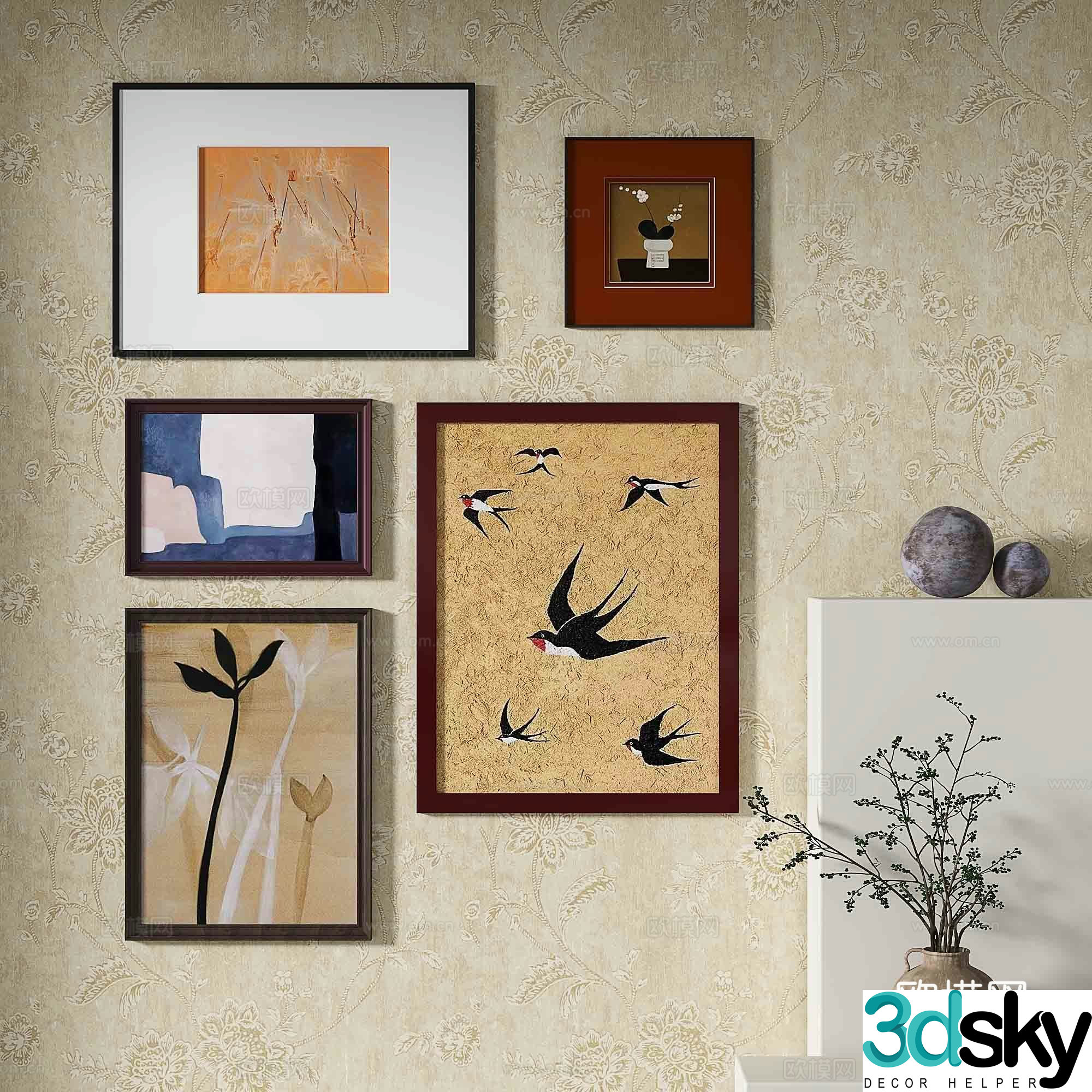 Simple European decorative painting retro painting hanging painting 3D model