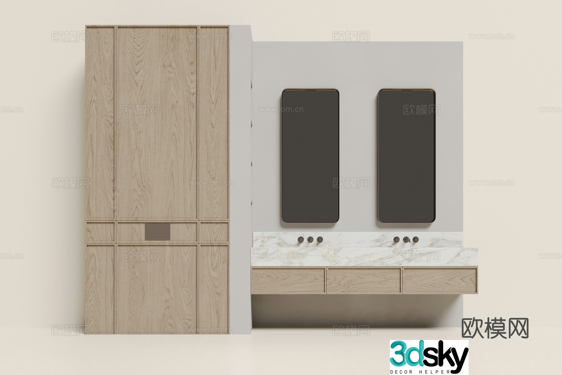 Modern bathroom cabinet double basin wash basin 3d model