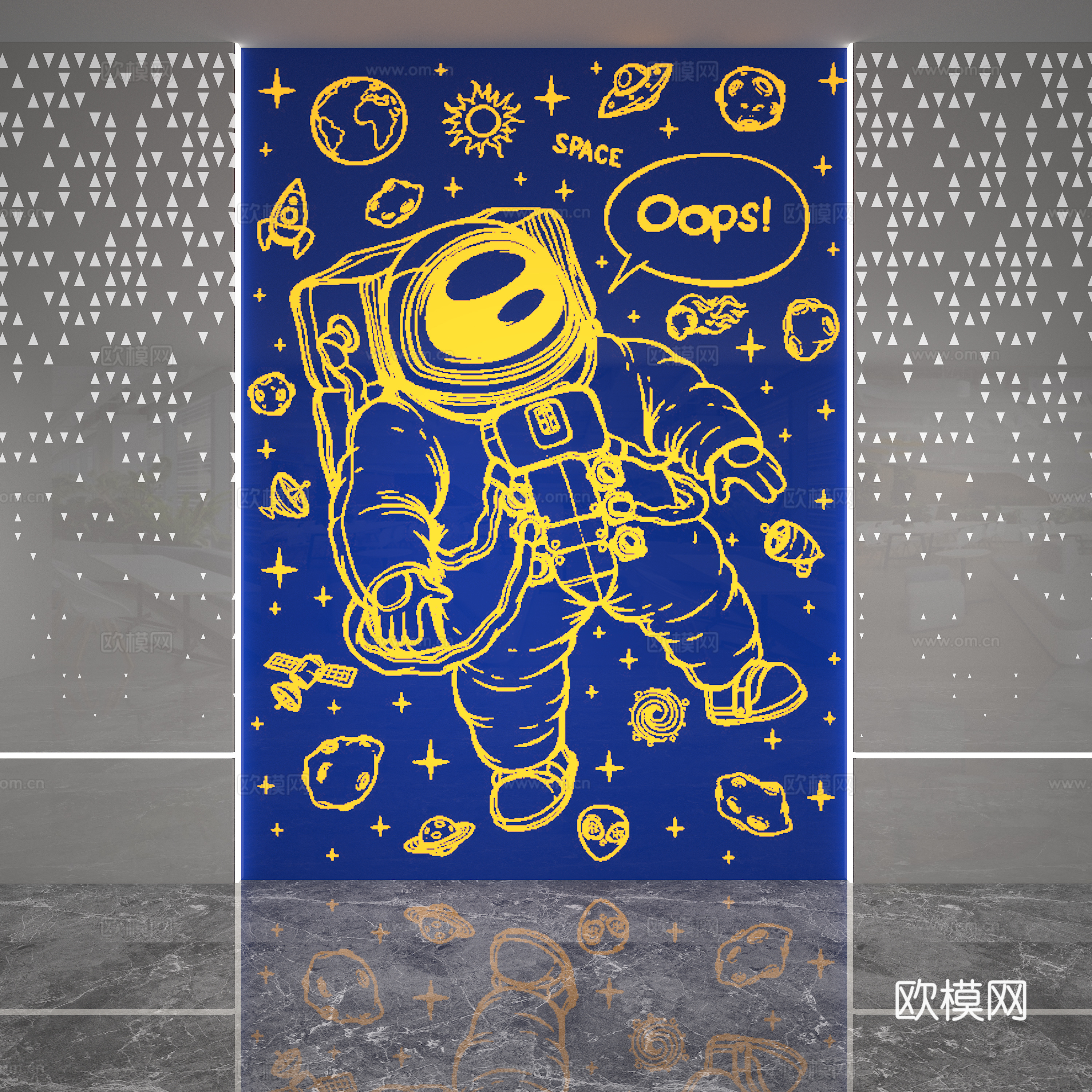 Modern cartoon background wall astronaut background wall 3d model