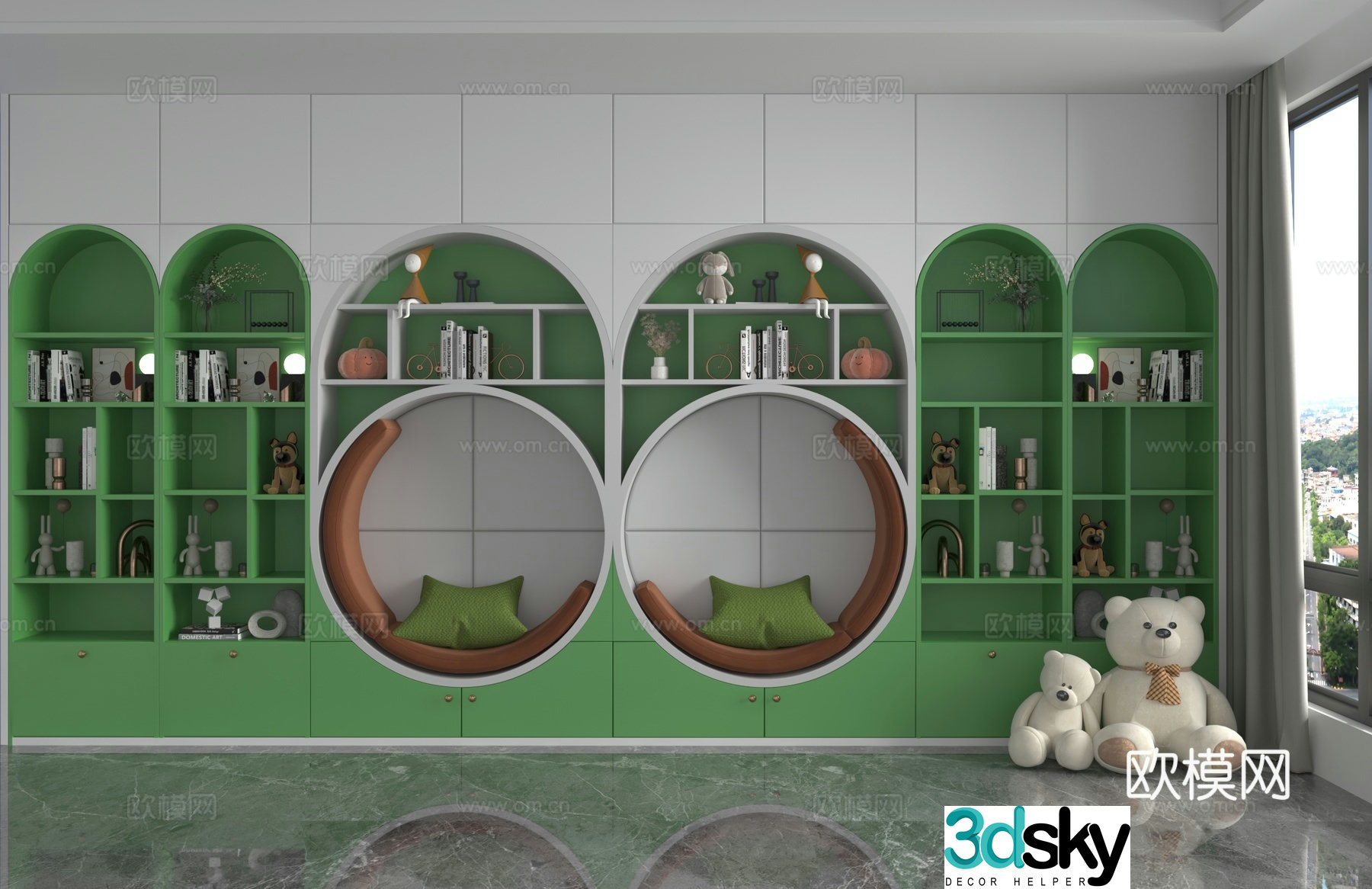 Modern children’s bookcase kindergarten locker 3d model