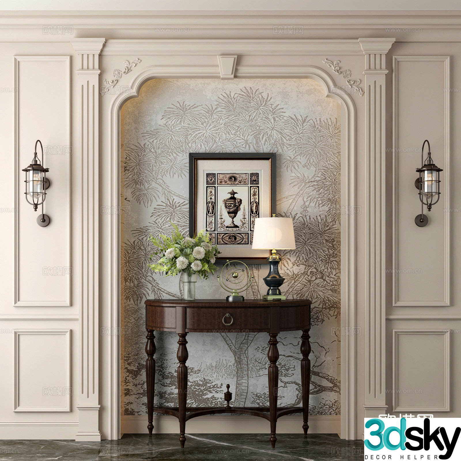 French style end view table 3D model