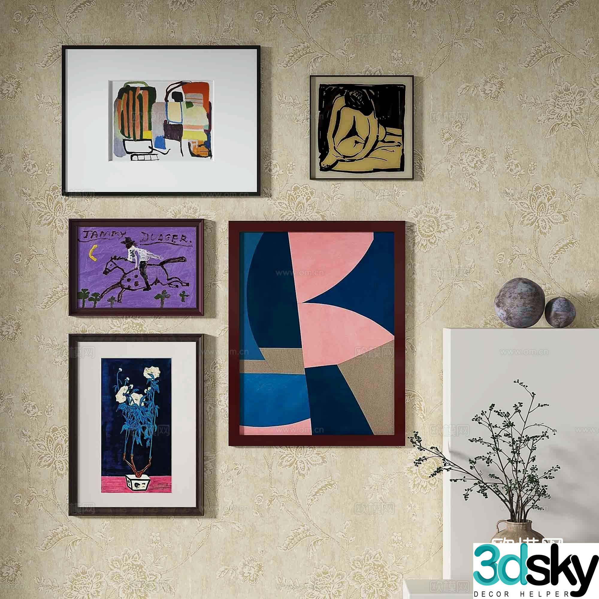 Simple European decorative paintings retro paintings hanging paintings 3D model